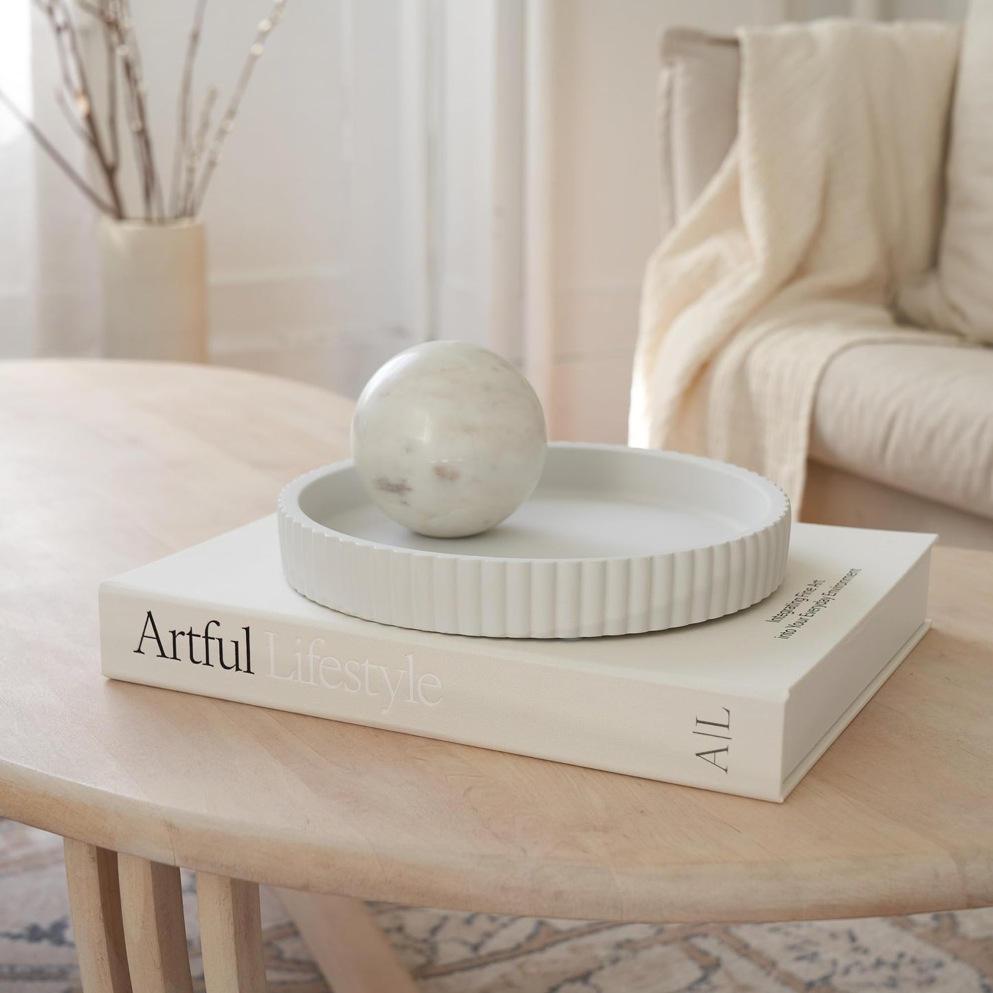 Beautiful Decorative Book and Tray Set - Linen Box and Concrete Tray Enhance Your Coffee Table, Bookshelf or Mantle Decor - Aesthetic Fake/Faux Book for Modern Home Decoration