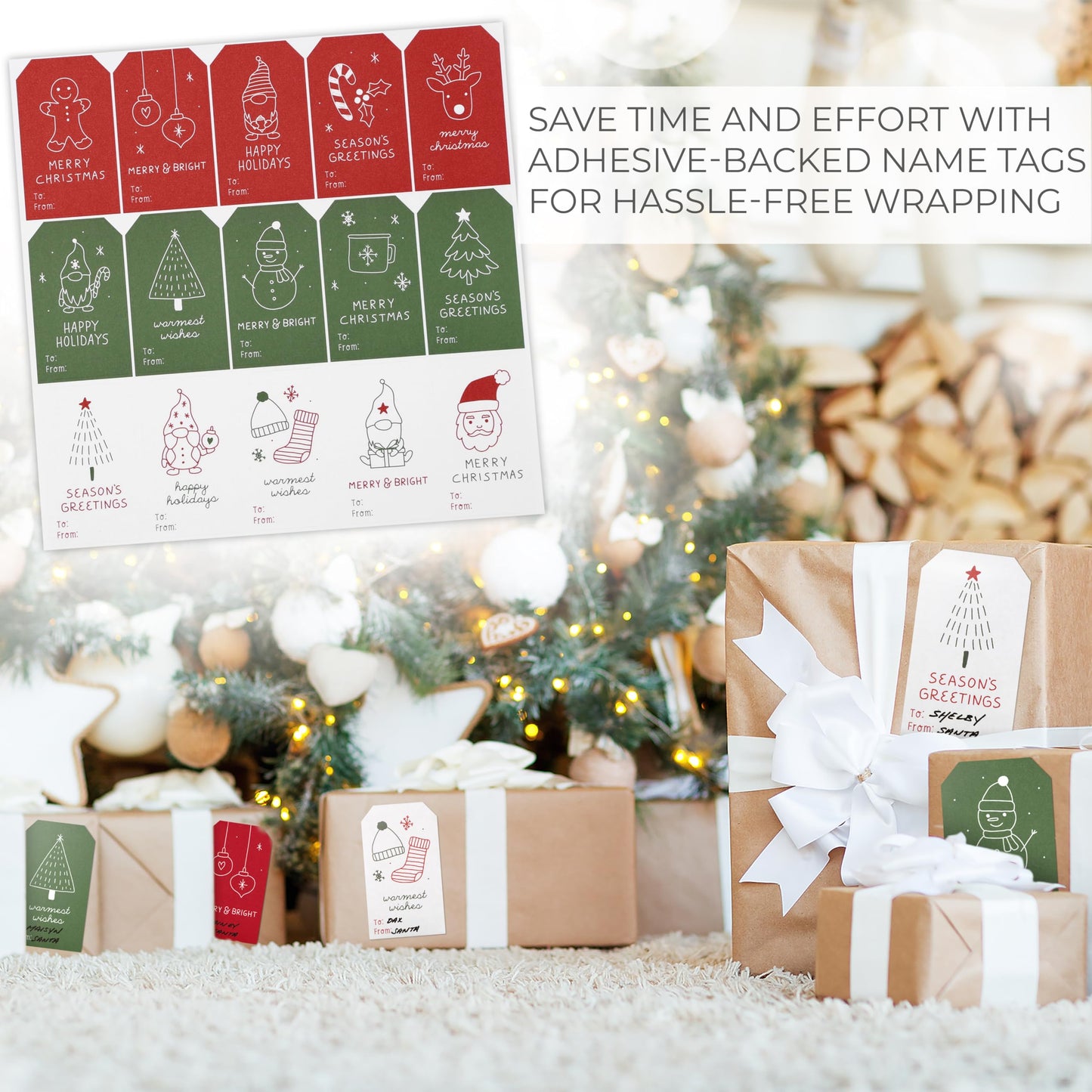 Beautiful Christmas Gift Tags Stickers - 210 Quality Doodle Sticker Labels for Personalizing Your Holiday Presents - Spread Joy and Cheer with These Festive Christmas Name Tags