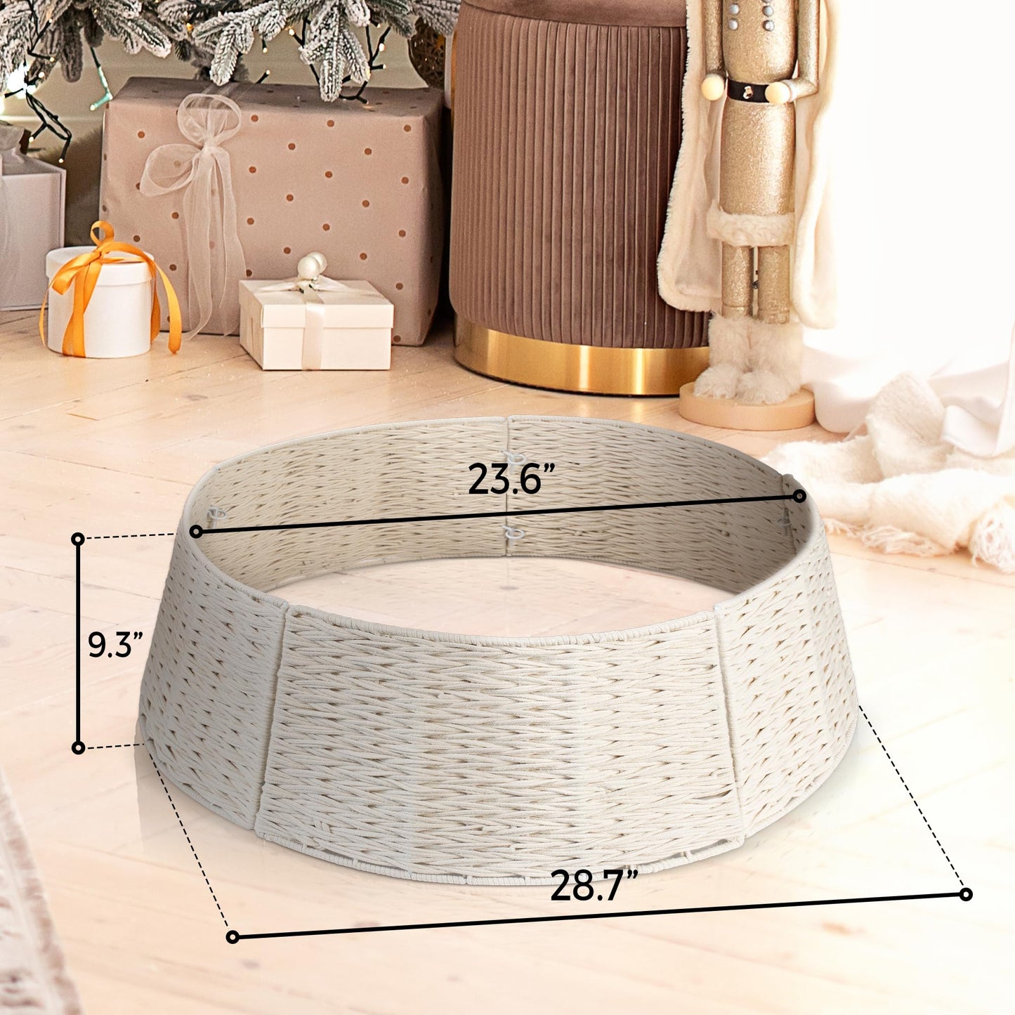Beautiful Christmas Tree Collar - Authentic 28" Cotton Rope Tree Ring - Easy to Set Up Christmas Skirt Enhances Your Holiday Home Decor