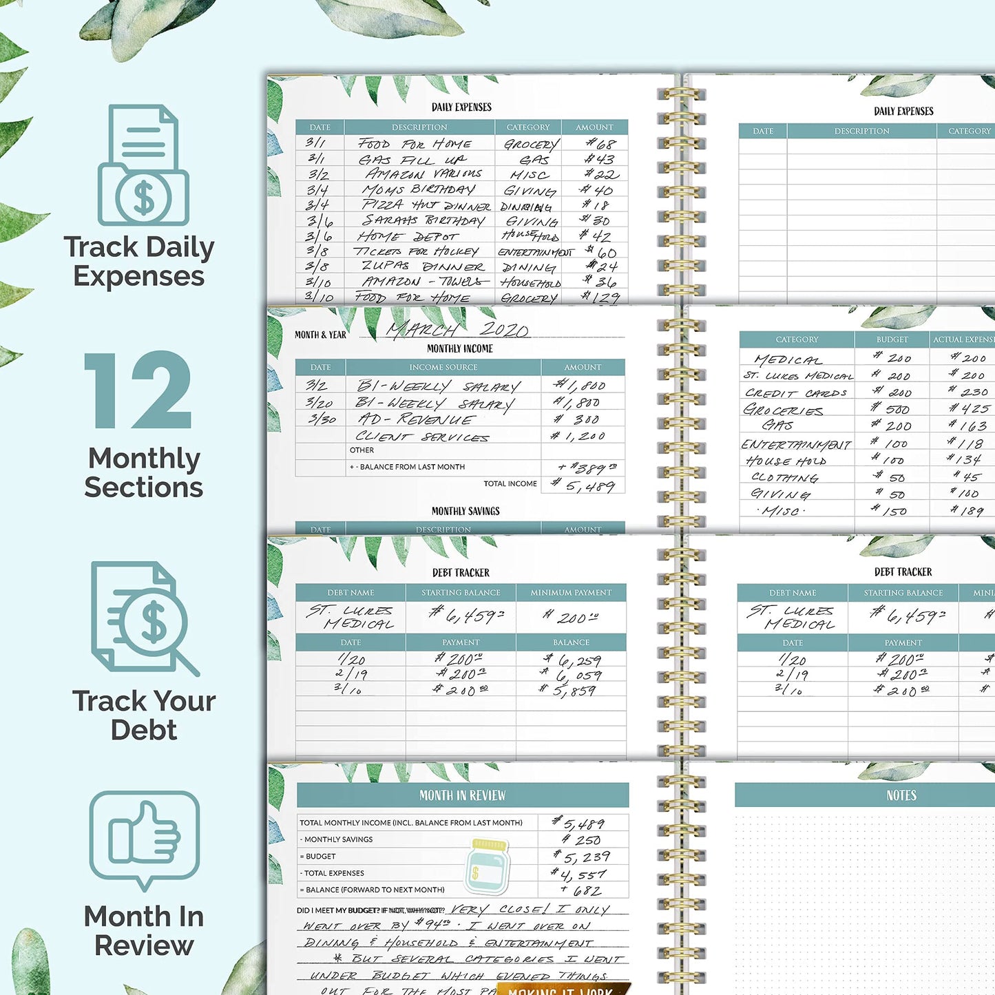 Easy to Use Monthly Budget Planner - 12 Month Financial Organizer with Expense Tracker Notebook - Monthly Money Budgeting Book That Manages Your Finances Effectively