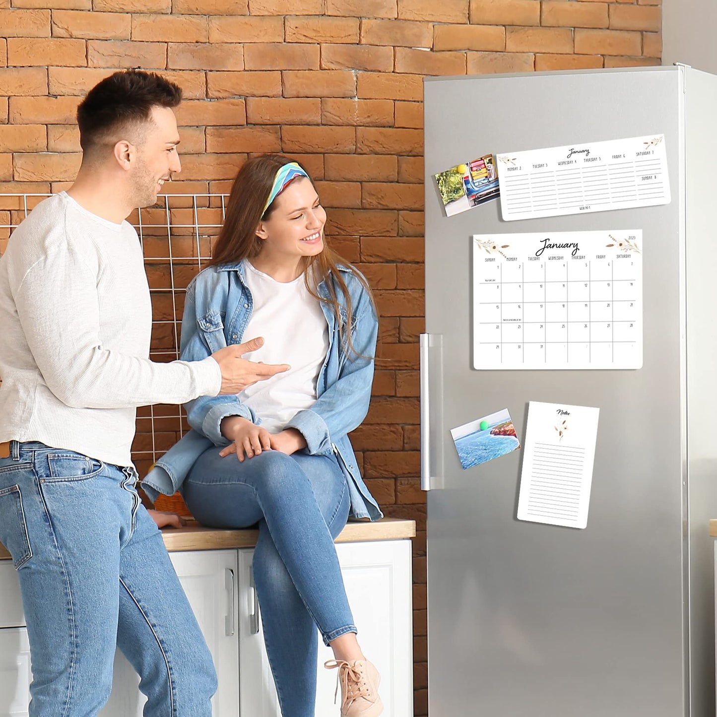 Beautiful 2023 Magnetic Fridge Calendar Set 3 - Runs Until June 2024 - The Perfect Weekly/Monthly Calendar And Notepad With Floral Designs for Easy Organizing