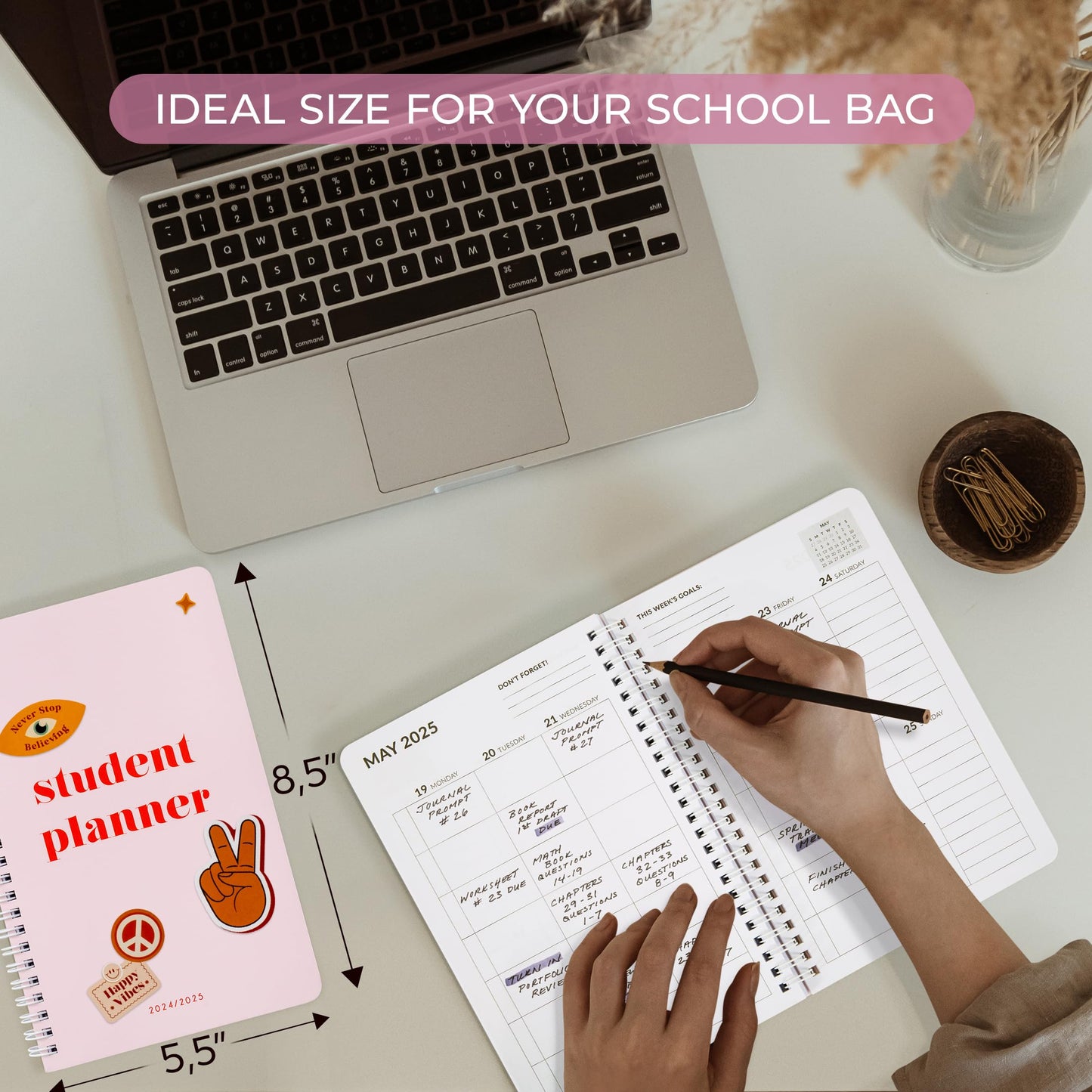 Aesthetic 2025 Student Planner To Stay Organized - A Beautiful 8.5" x 5.5" Planner for Middle and High School Students with Weekly & Monthly Spreads For The 24-25 Academic Year