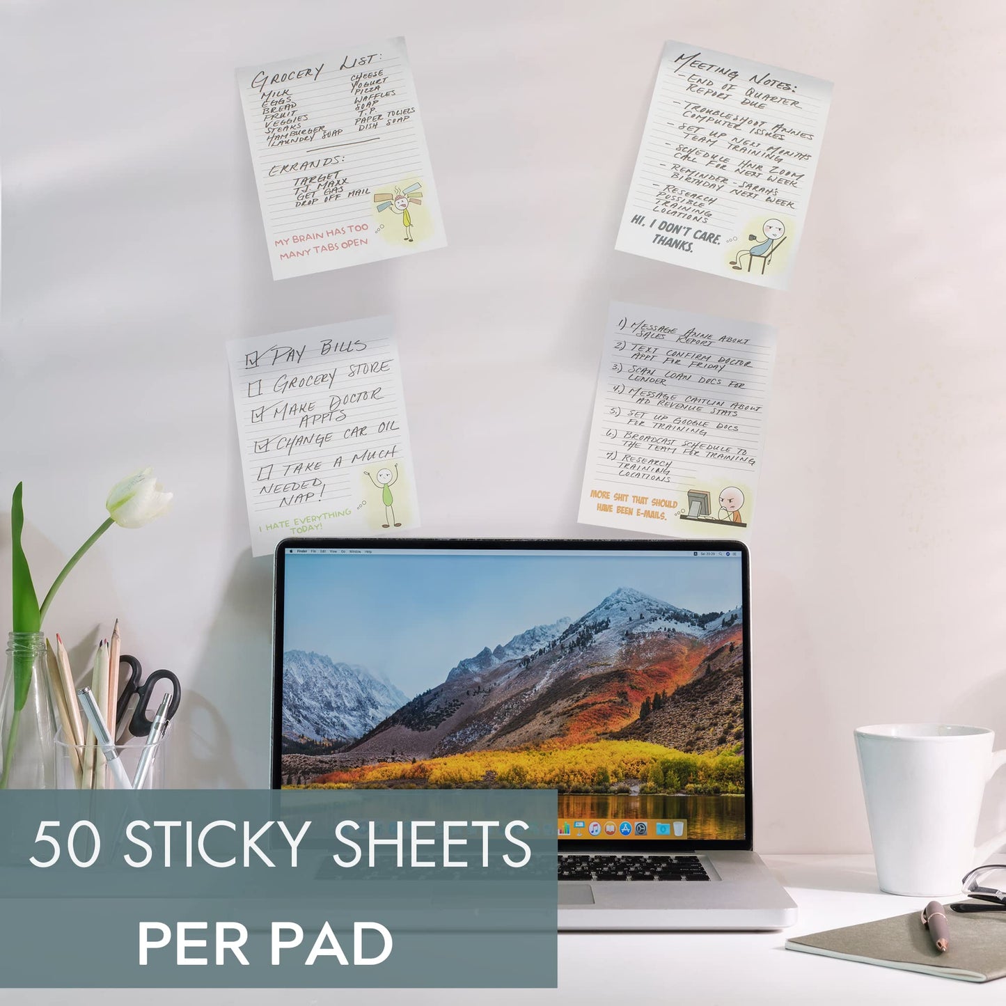 ZICOTO Super Funny Notepads - Hilarious Office Gift for Your Women Coworkers - Set of 4 Office Supplies Memo Pads w/ 4 Assorted Designs, 50 Sheets Each, 4.25" x 5.5"