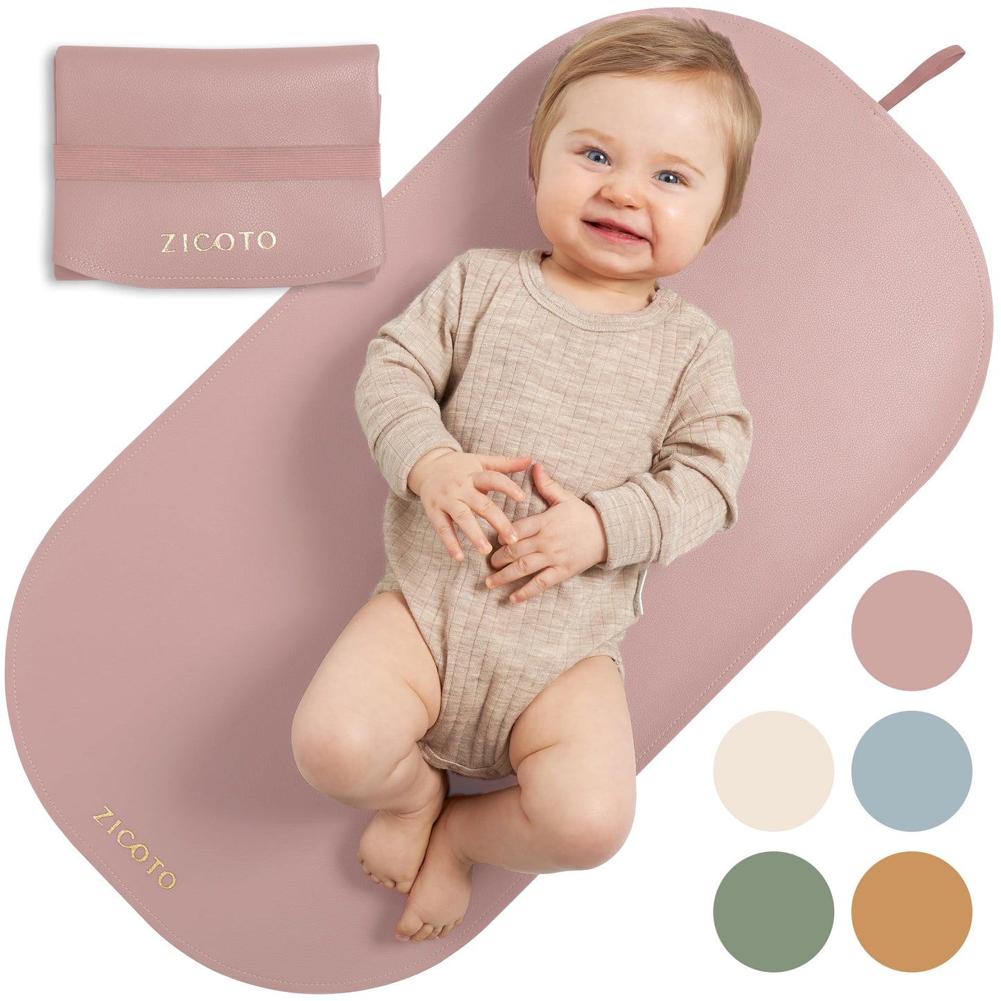Beautiful Portable Baby Changing Pad - Wipeable and Easy to Clean Diaper Changing Mat - The Perfect Waterproof Vegan Leather Pad for Traveling