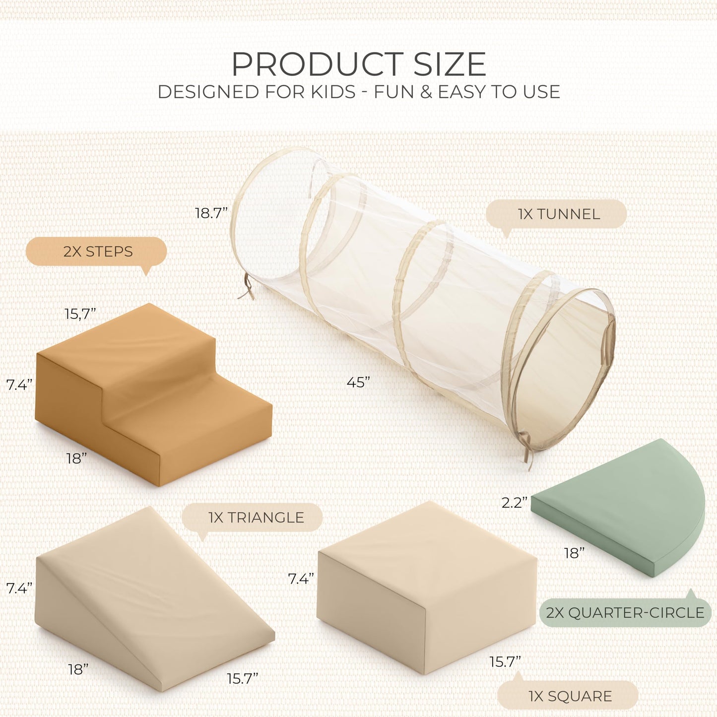 ZICOTO Fun Climbing Toy Set for Toddlers Aged 1-3 - Incl. Crawl Through Tunnel & PU-Leather Climbing Blocks for Unlimited Indoor Fun - Perfect Foam Play Gym for Baby/Kids to Safely Learn New Skills