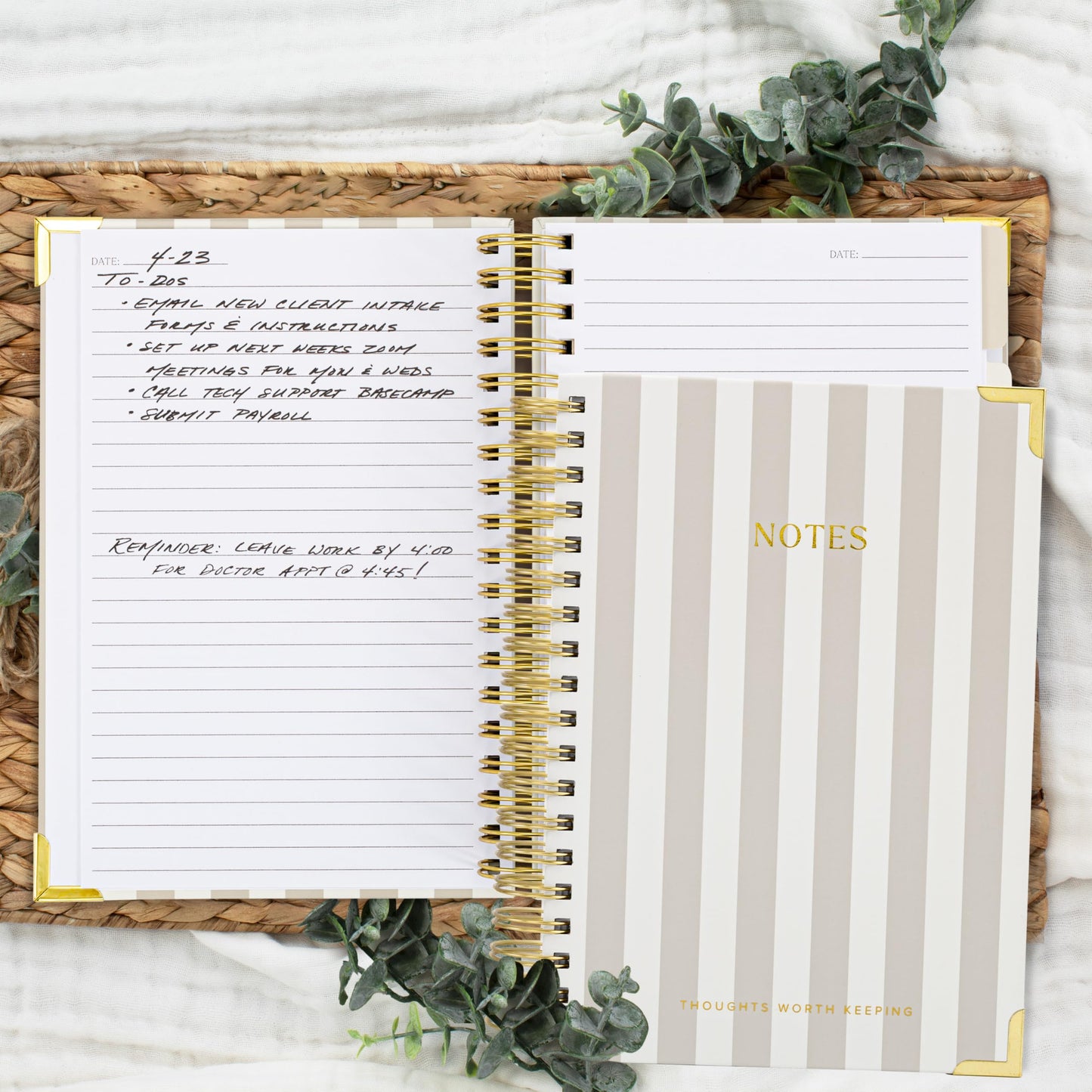 Aesthetic Thick Spiral Notebook Journal with Dividers For Women - Modern Linen Hardcover College Ruled Note Book With 300 Lined Pages and Tabs - Perfect For Writing And Staying Organized at Work or School