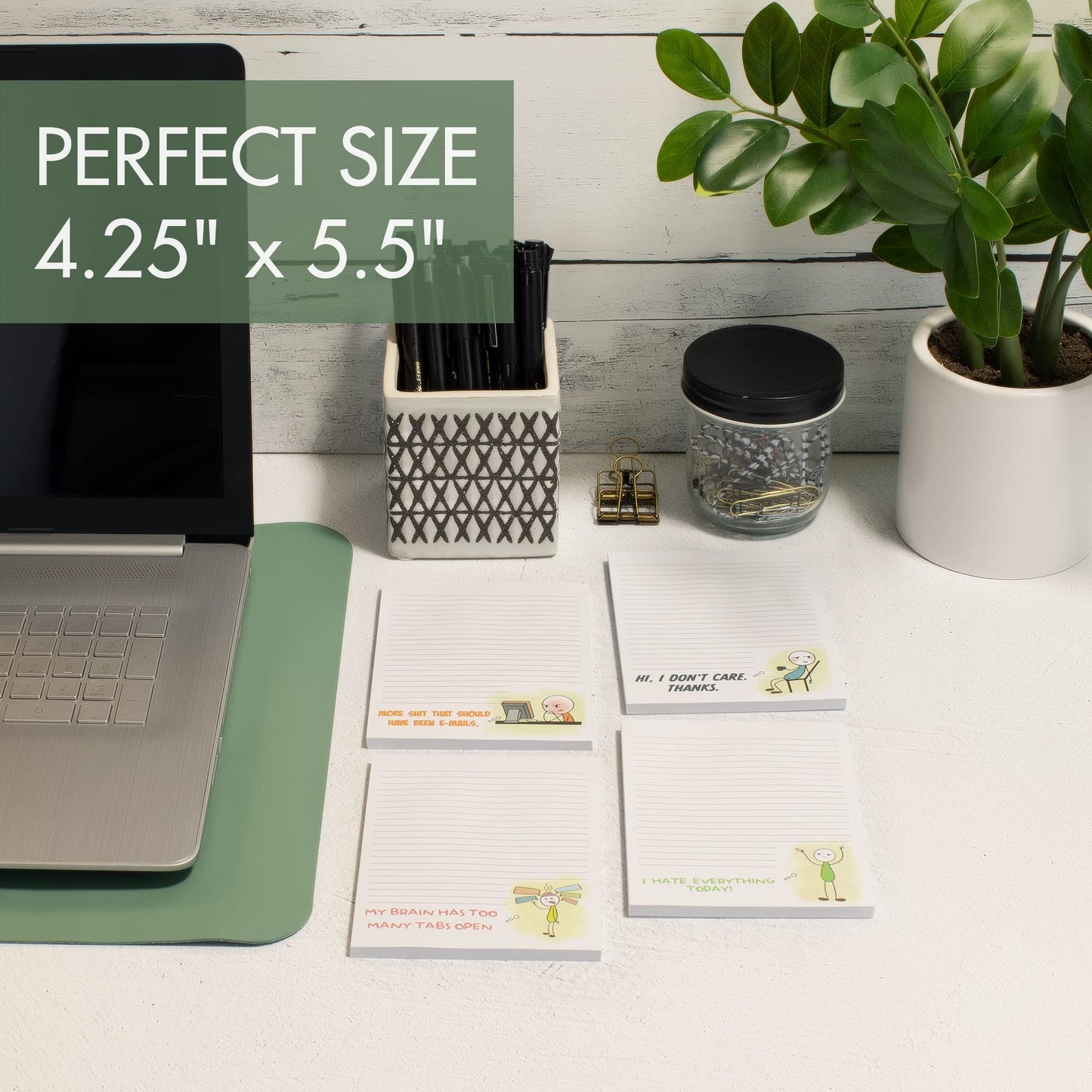 ZICOTO Super Funny Notepads - Hilarious Office Gift for Your Women Coworkers - Set of 4 Office Supplies Memo Pads w/ 4 Assorted Designs, 50 Sheets Each, 4.25" x 5.5"