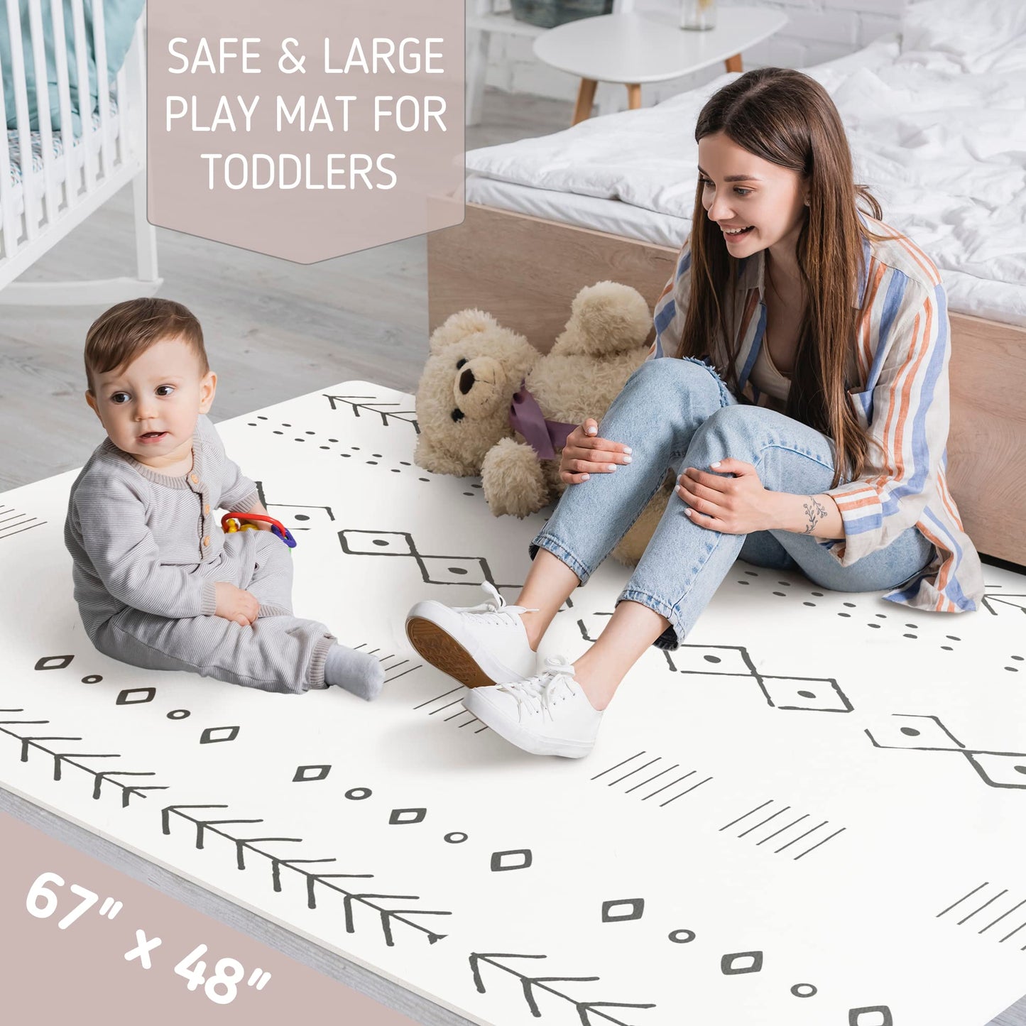Stylish Baby Play Mat for Your Baby Boy or Girl - Large and Soft Floor Mat Creates A Safe Play Area for Little Ones - A Beautiful Playmat Made of Soft Foam Tiles Fits Nicely As A Kids Playroom Rug