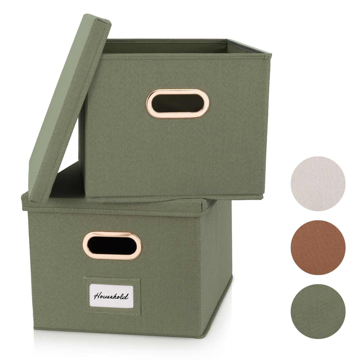 ZICOTO Decorative File Organizer Box Set of 2 - Collapsible Linen Filing Cabinets w/Handles Are Perfect to Store all Your Documents & Hanging File Folders - Portable Easy Slide Crates with Lid