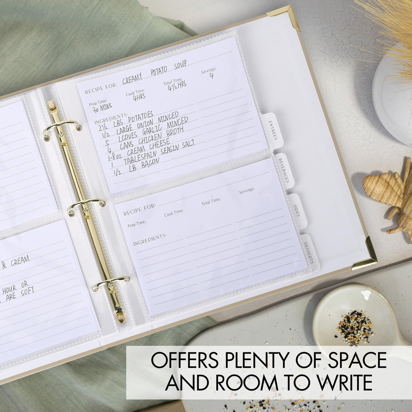 Aesthetic Recipe Binder with Polyester Waterproof cloth Cover - The Perfect Recipe Book with Plastic Sleeves to Write in Your Own Recipes - Quality Blank Cookbook Binder, Cards incl.