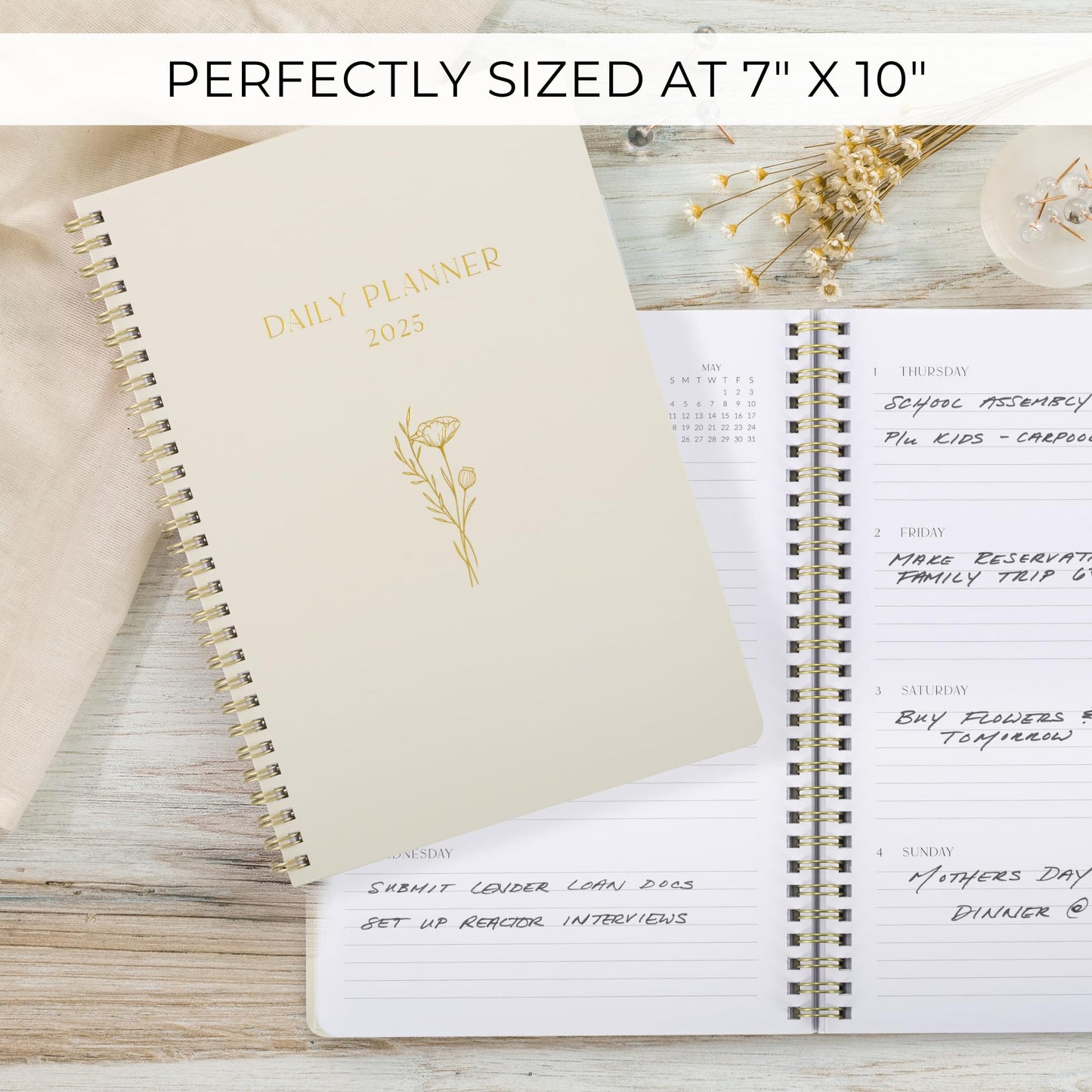 Beautiful 2025 Daily Planner - 7" x 10" Daily Planner for Women or Men with Weekly & Monthly Spreads for Easy Planning - Perfect Calendar Book To Organize All Tasks and Boost Productivity