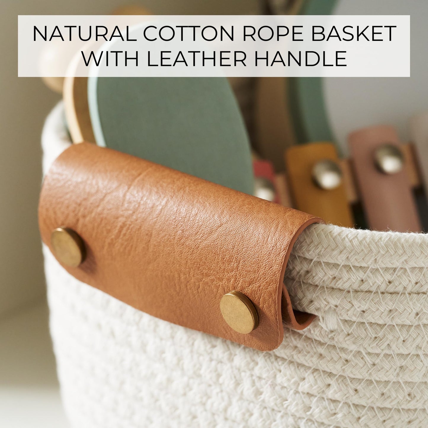 Beautiful Storage Basket Set of 5 - Sturdy Cotton Rope Baskets for Shelves Are Perfect for Organizing Your Home - Quality Storage Bins Easily Fit With Any Nursery or Bedroom Decor