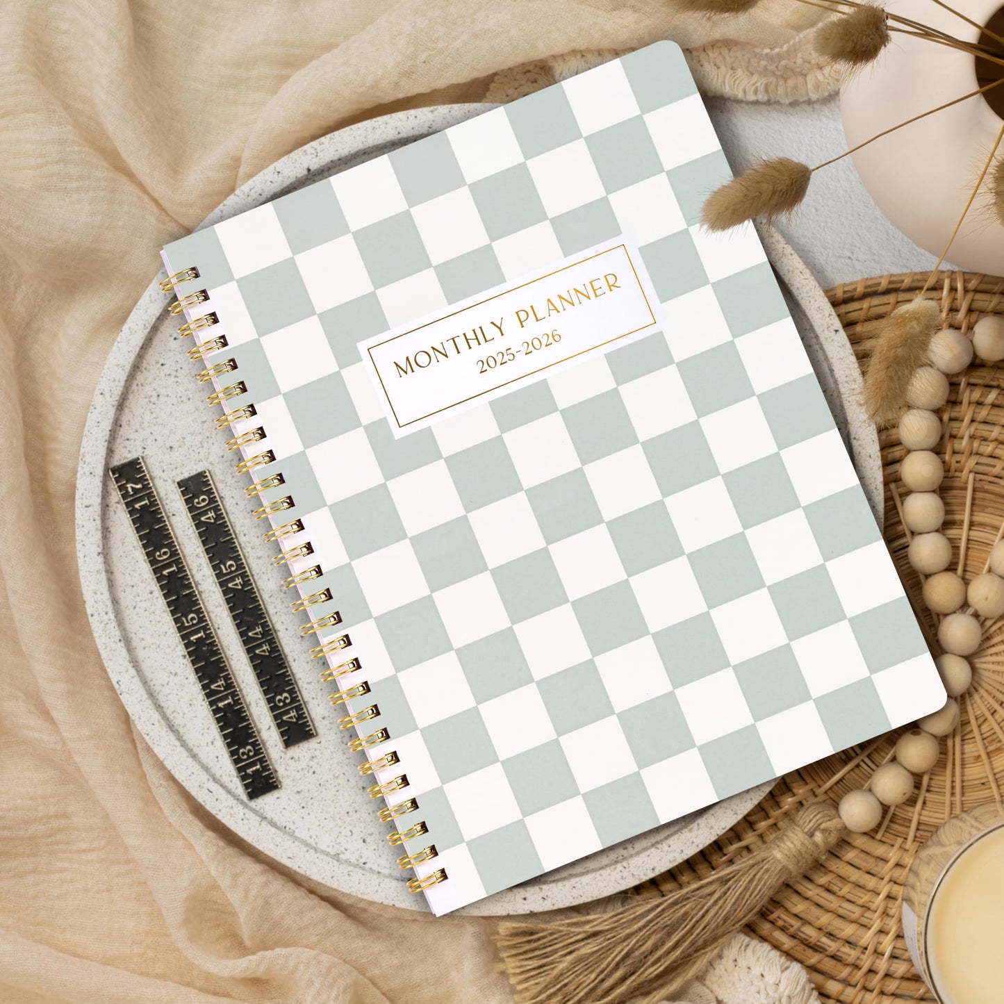 Beautiful Checkered 2025-2026 Monthly Planner and Calendar Book - To Do List Notebook That Easily Organizes Your Tasks to Boost Productivity - Runs From January 2025 Until December 2026