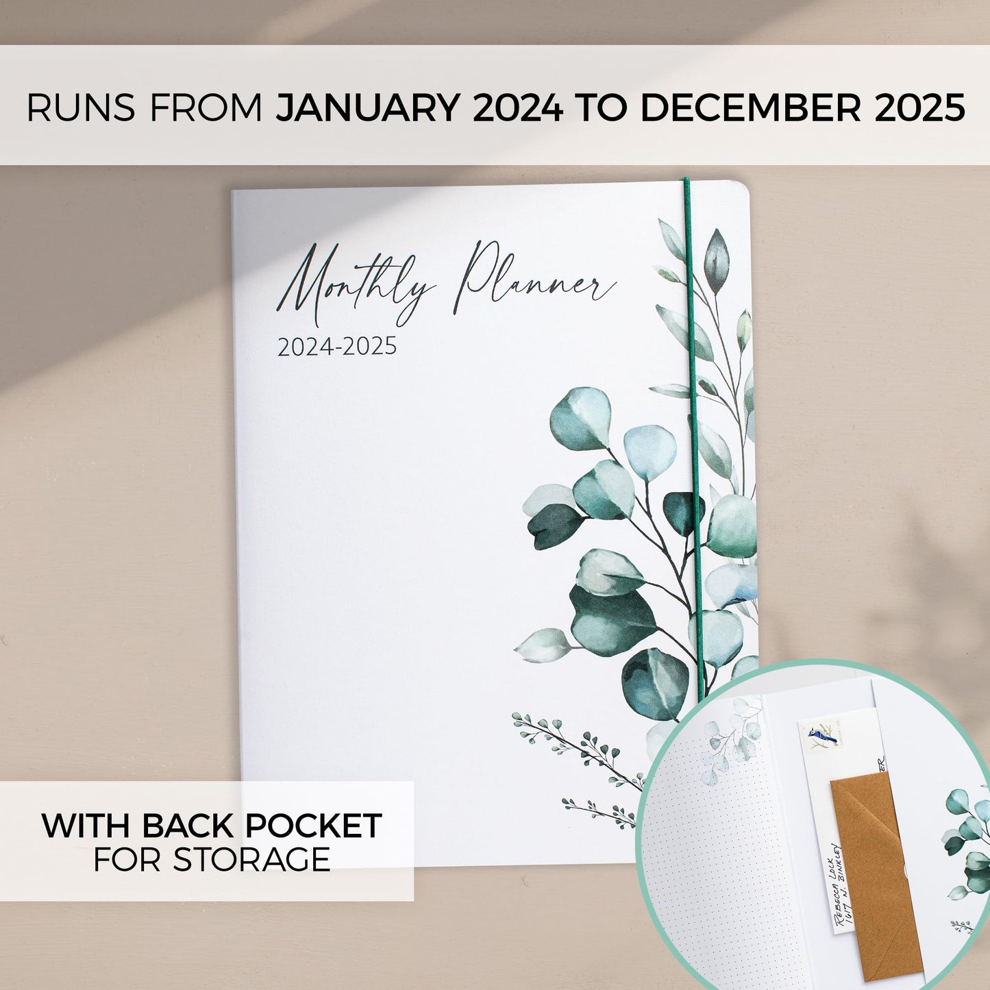 Beautiful 2024-2025 Monthly Planner and Calendar Book - Modern Greenery To Do List Notebook Easily Organizes Your Tasks to Boost Productivity - Runs From January 2024 Until December 2025