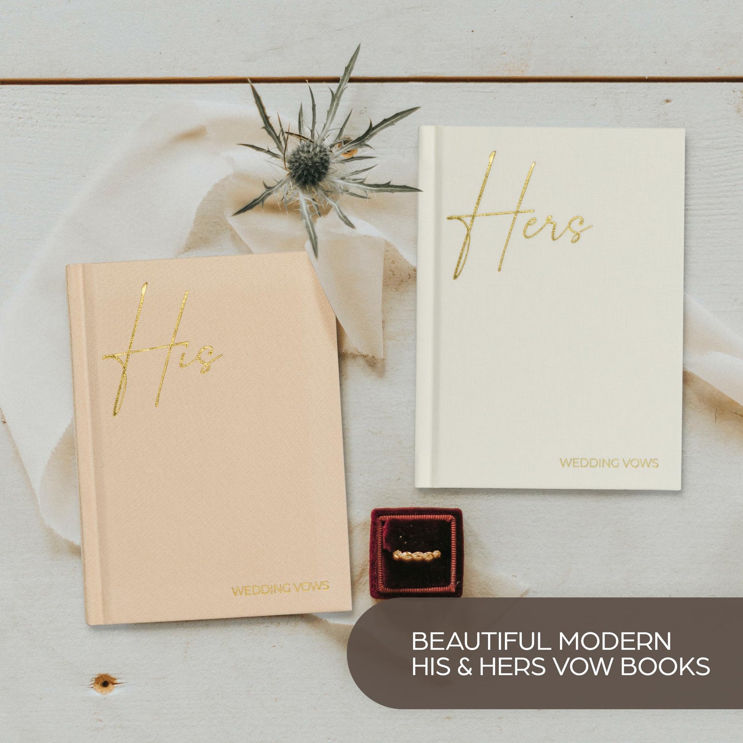 Elegant Linen Wedding Vow Books With Gold Foil Lettering - Perfectly Sized His and Hers Vow Books With Plenty Of Pages To Write Whatever is on Your Heart - A Beautiful Addition For The Wedding Day
