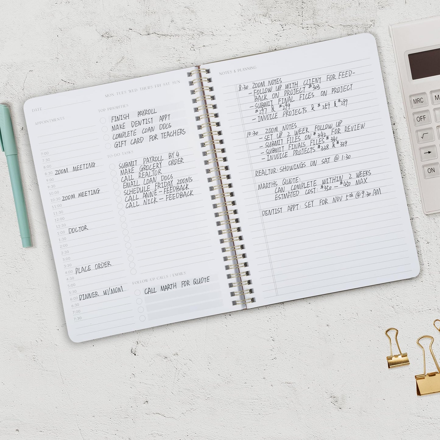 Beautiful Daily Planner And Notebook With Hourly Schedule - Aesthetic Spiral To do List Notepad to Easily Organize Your Work Tasks And Appointments - The Perfect Office Supplies For Women