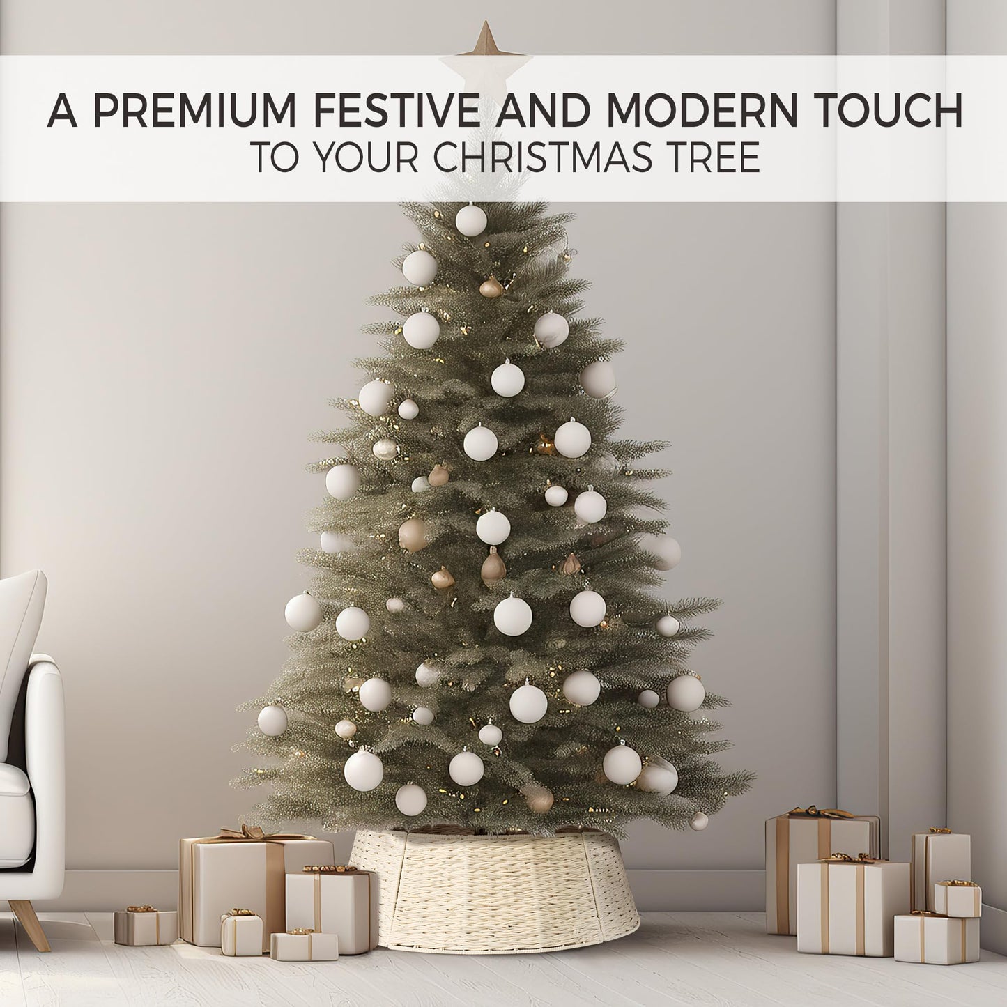 Beautiful Christmas Tree Collar - Authentic 28" Cotton Rope Tree Ring - Easy to Set Up Christmas Skirt Enhances Your Holiday Home Decor