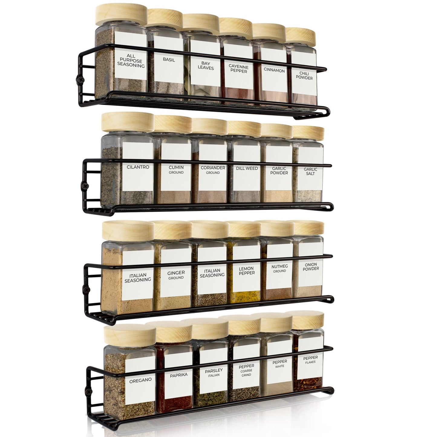 ZICOTO Space Saving Spice Rack Organizer for Cabinets or Wall Mounts - Easy To Install Set of 4 Hanging Racks - Perfect Seasoning Organizer For Your Kitchen Cabinet, Cupboard or Pantry Door