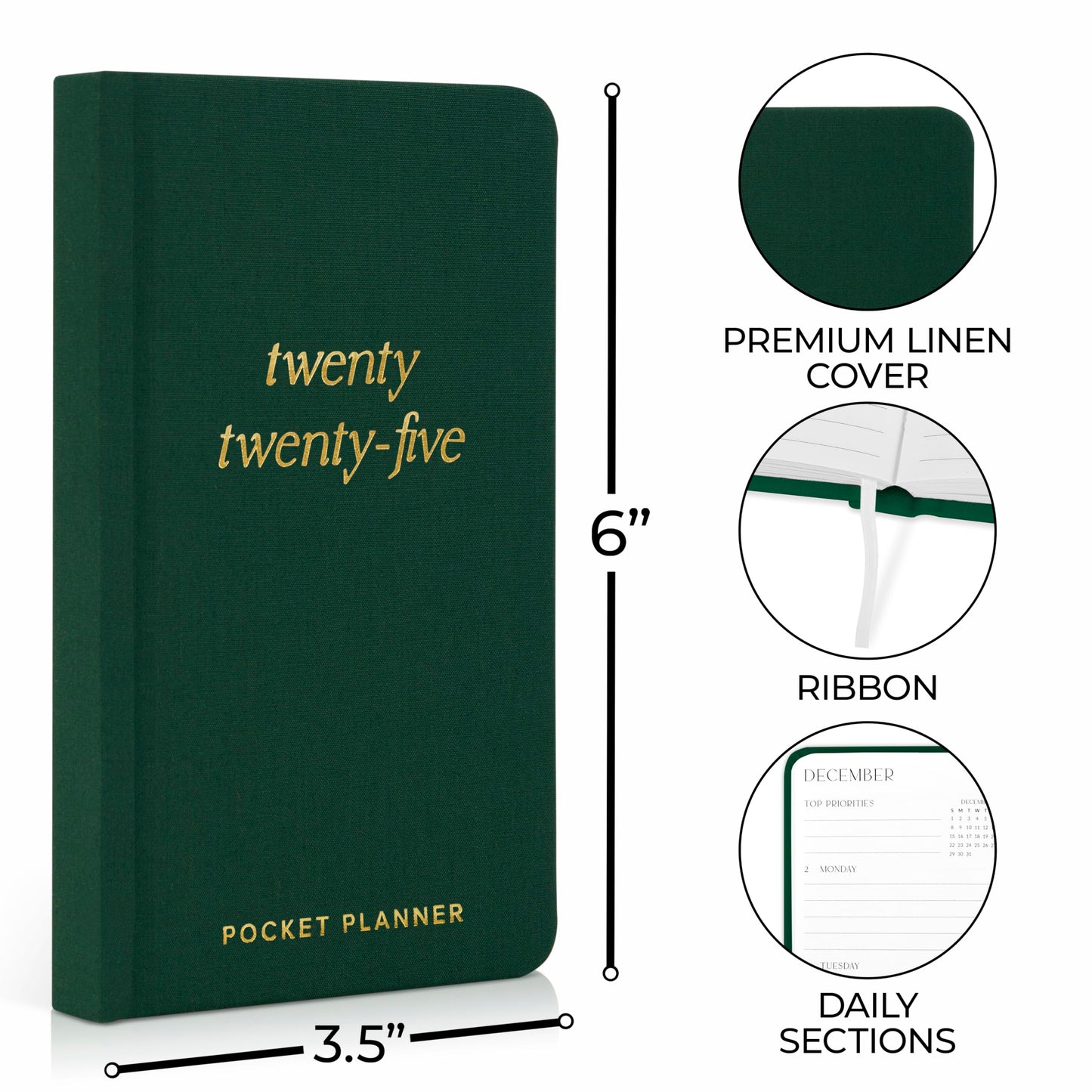 Beautiful 2025 Pocket Calendar - Small 6" x 3.5" Daily Planner Book For Womens Purse with Weekly & Monthly Spreads for Easy Planning - Runs Until December 2025