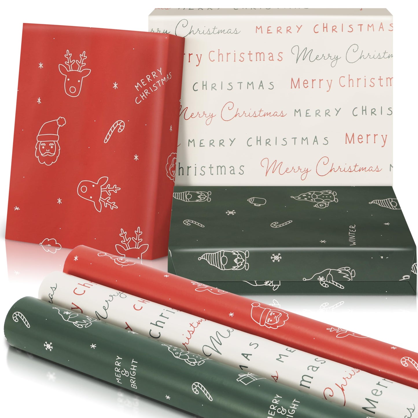 Beautiful Christmas Gift Wrapping Paper Rolls For Small & Medium Size Gifts - Set of 3 Quality Paper Rolls With Cute Designs - Add a Touch of Magic to Every Gift You Wrap - 17 in x 120 in Per Roll