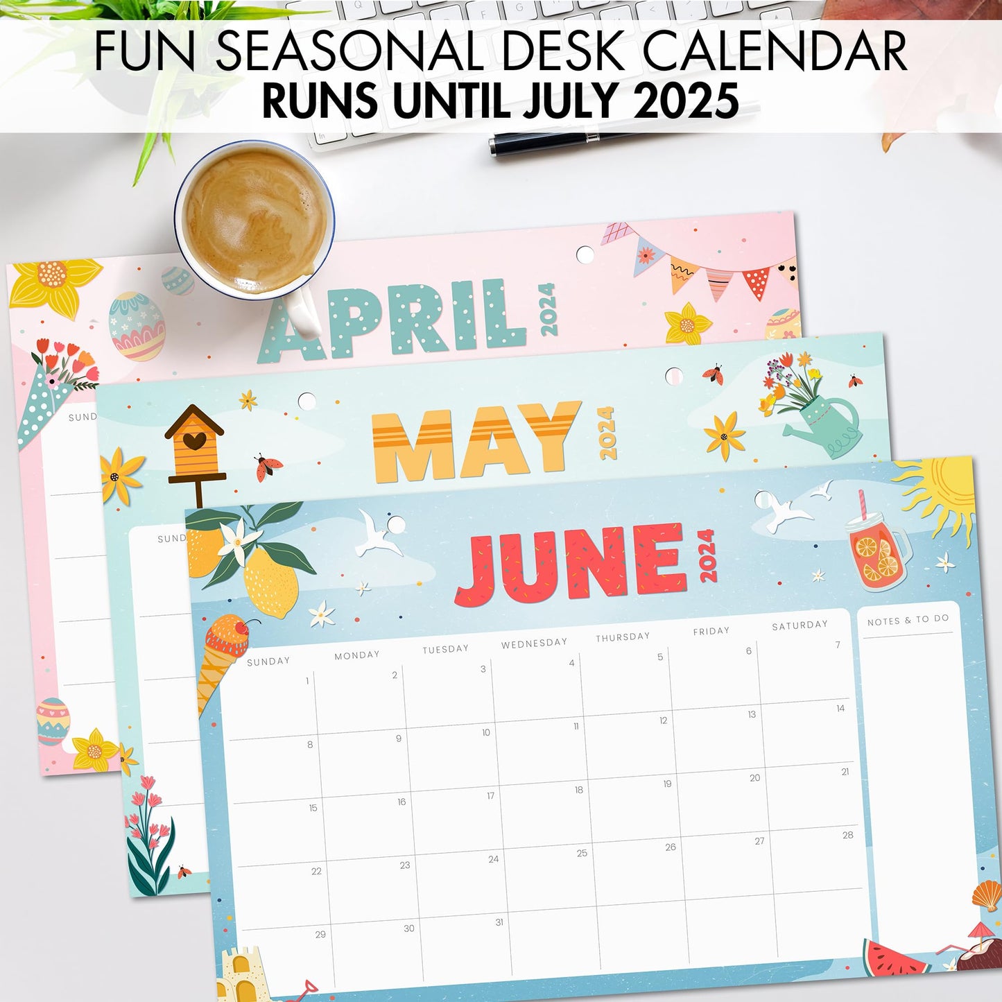 Aesthetic Seasonal Desk Calendar 2024-2025 - Runs From January 2024 Until July 2025 - The Perfect Desktop/Wall Calendar 17x11" for Easy Organizing