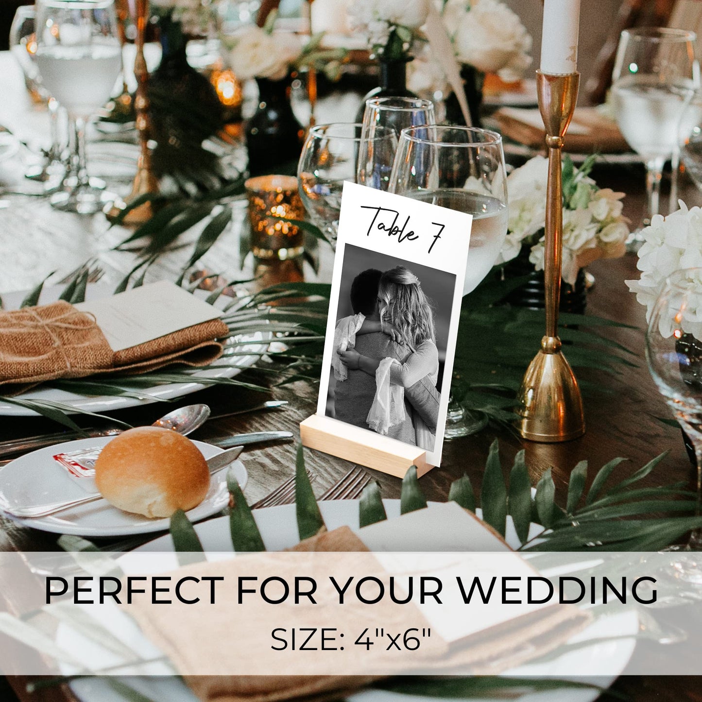Gorgeous Photo Wedding Table Number Cards w/ Space For Personal Photos - Modern Double Sided Cards for Personal 4x6" Photos That Add a Personal Touch to Your Wedding - Black Lettering & Numbered 1-25