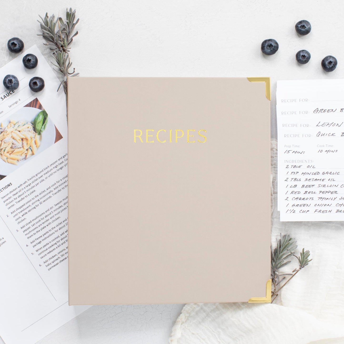 Aesthetic Recipe Binder with Polyester Waterproof cloth Cover - The Perfect Recipe Book with Plastic Sleeves to Write in Your Own Recipes - Quality Blank Cookbook Binder, Cards incl.