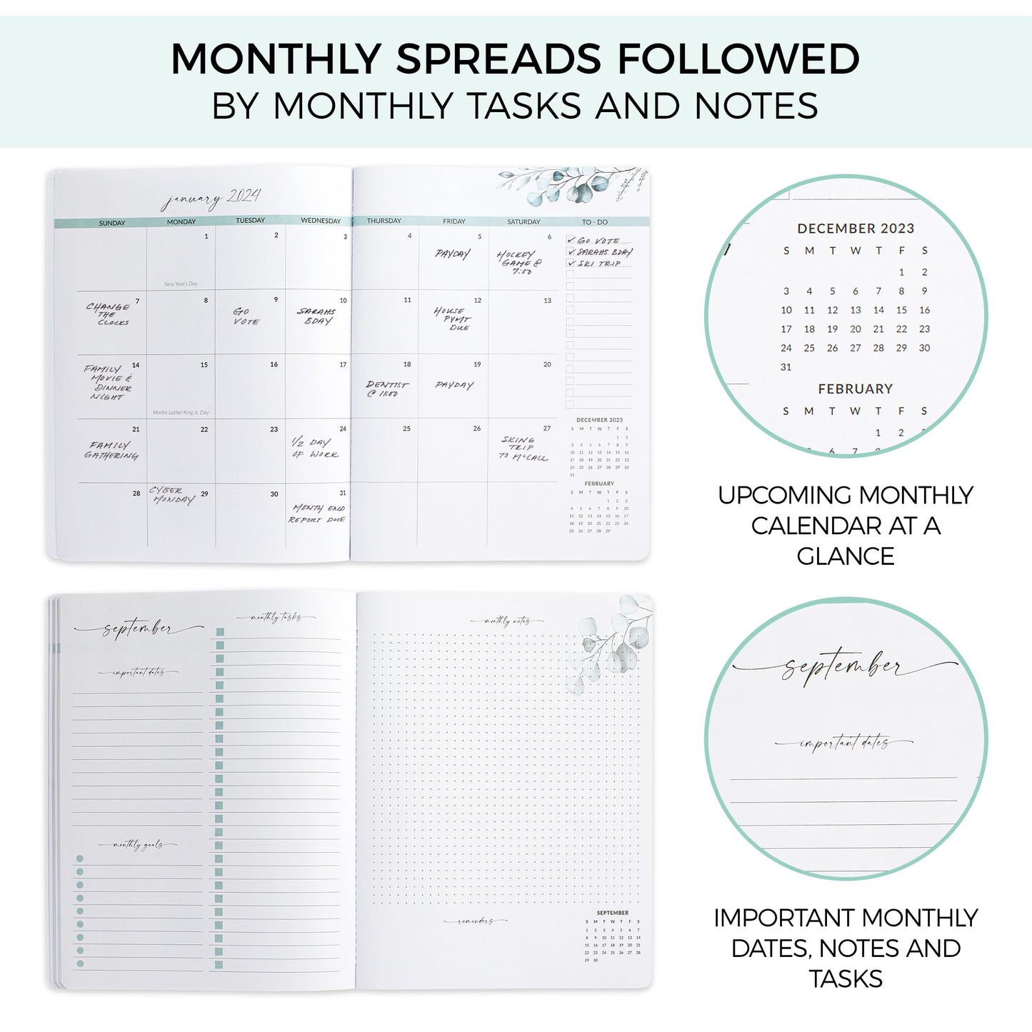 Beautiful 2024-2025 Monthly Planner and Calendar Book - Modern Greenery To Do List Notebook Easily Organizes Your Tasks to Boost Productivity - Runs From January 2024 Until December 2025