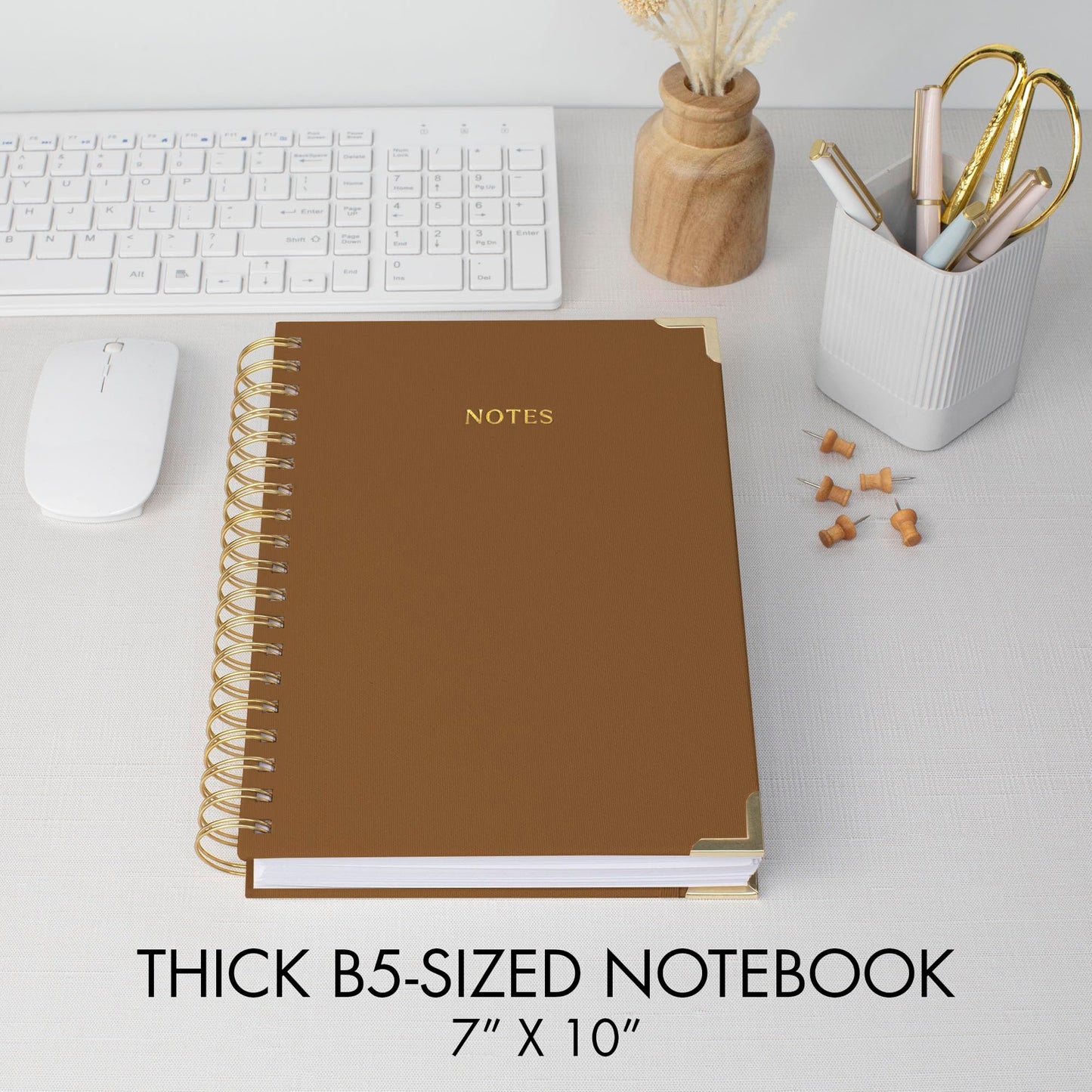 ZICOTO Aesthetic Thick Spiral Notebook Journal For Women in B5 Format - Modern Linen Hardcover Wide Ruled Note Book With 300 Lined Pages - Perfect For Writing And Staying Organized at Work or School