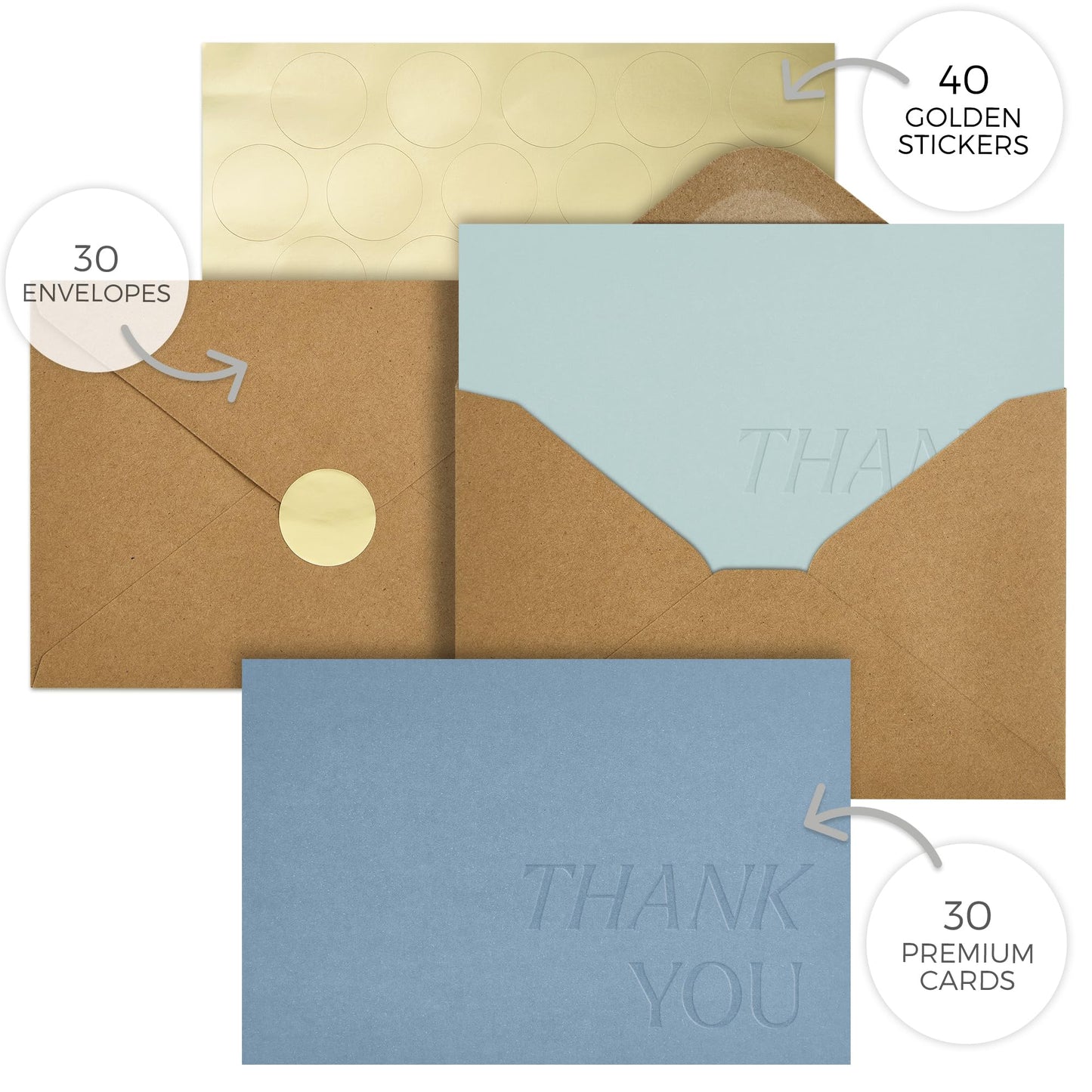 Beautiful Thank You Cards Set of 30 With Envelopes and Stickers - Elegant Blank Cards For Personalized Notes - Perfect Bulk Stationary Set For All Occasions incl. Weddings, Business & Baby Showers
