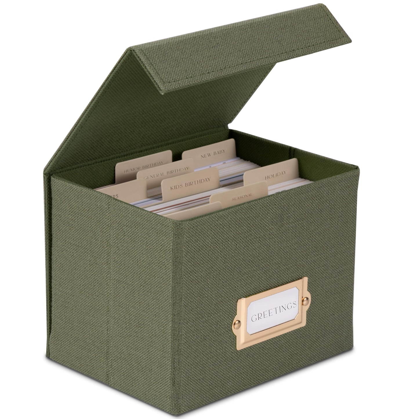 ZICOTO Beautiful Greeting Card Organizer Box With Dividers - Sturdy Linen Storage Box Easily Organizes All Your Greeting Cards in Style - Cute Card Holder Safely Stores Up to 300 Small Or Large Cards