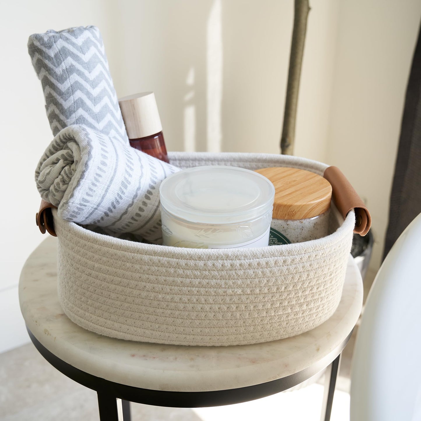 Beautiful Storage Basket Set of 5 - Sturdy Cotton Rope Baskets for Shelves Are Perfect for Organizing Your Home - Quality Storage Bins Easily Fit With Any Nursery or Bedroom Decor