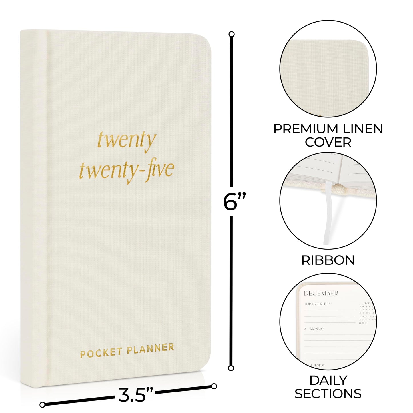 Beautiful 2025 Pocket Calendar - Small 6" x 3.5" Daily Planner Book For Womens Purse with Weekly & Monthly Spreads for Easy Planning - Runs Until December 2025
