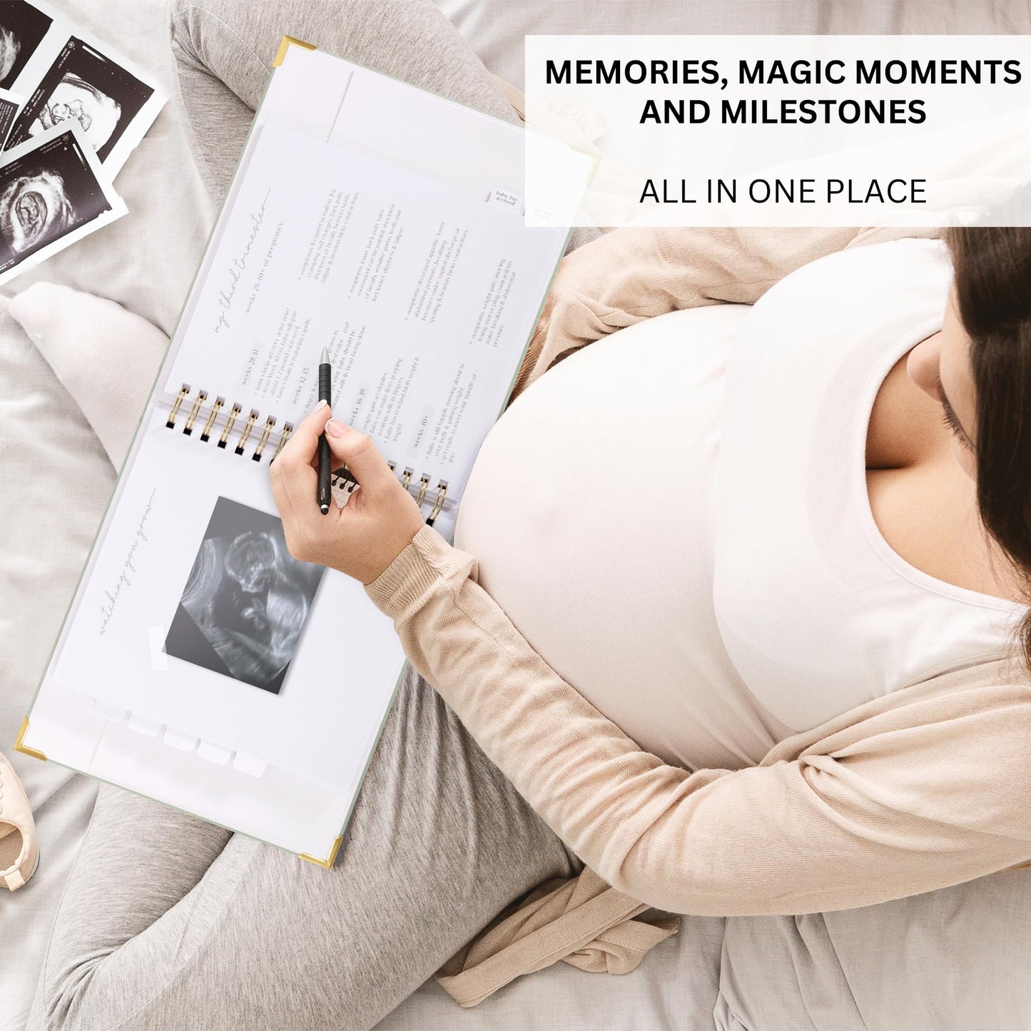 Beautiful Linen Pregnancy Journal and Detailed Memory Book with Stickers and Keepsake Pocket - Lovely Must Have Gift for Expecting First Time Moms - The Perfect Planner to Track Pregnancy Milestones