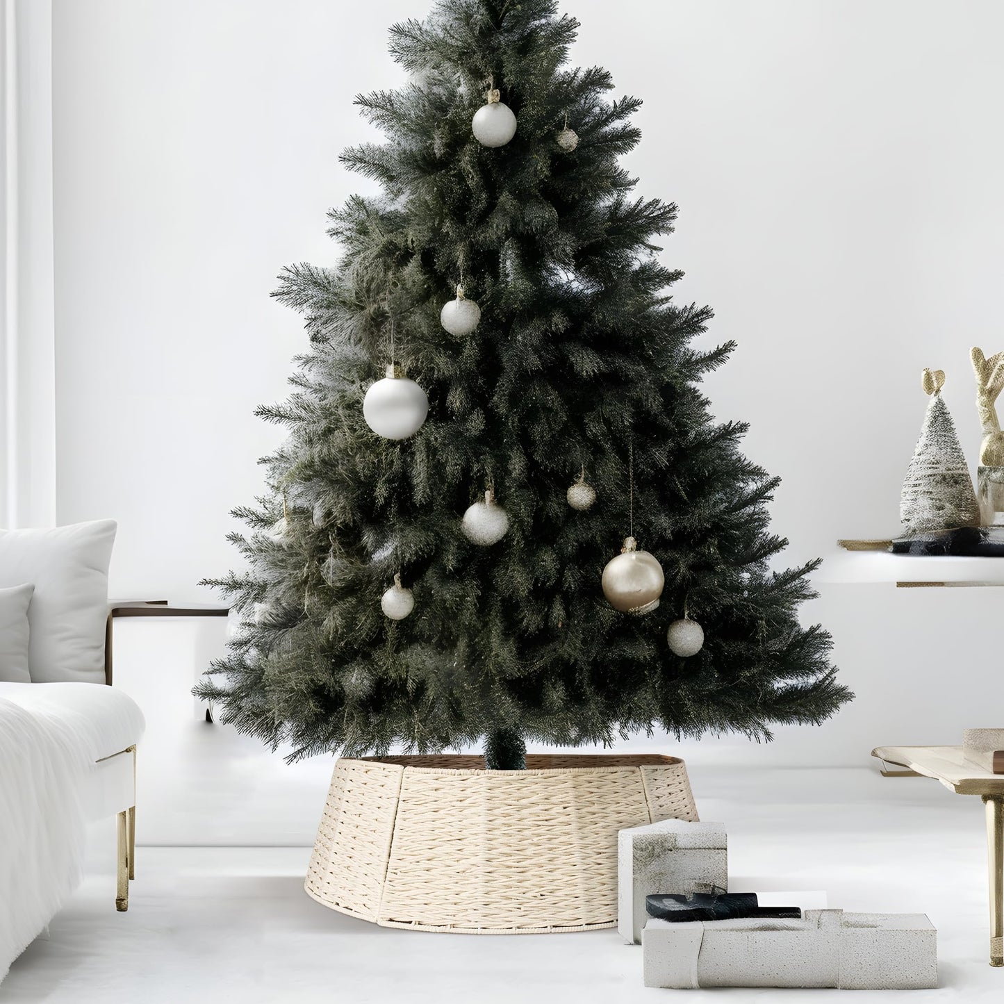 Beautiful Christmas Tree Collar - Authentic 28.5" Cotton Rope Tree Ring - Easy to Set Up Christmas Skirt Enhances Your Holiday Home Decor