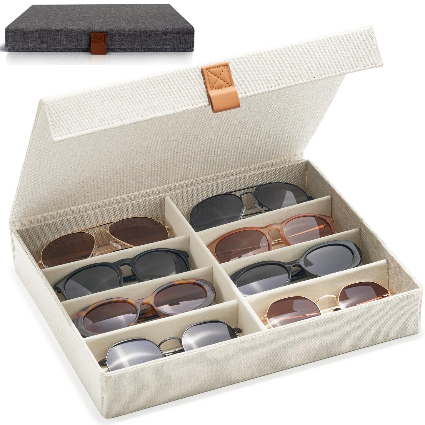 ZICOTO Beautiful Sunglass Storage Organizer For 8 Pairs - A Stylish Linen Case Protects and Displays All Your Glasses - The Perfect Storage Organizer To Hold Multiple Glasses Safe and Dust Free