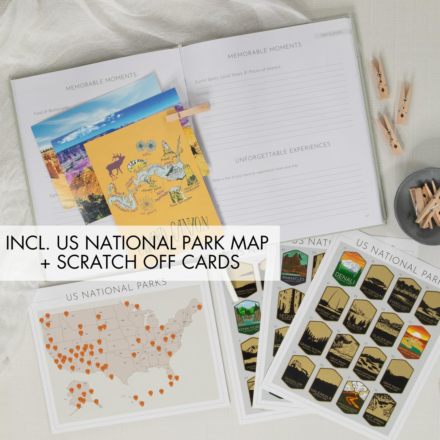 Beautiful Linen Travel Journal with US National Park Scratch Off Maps - The Perfect Planner and Diary For Women, Men - Elegant Journal Gift To Record Memories and Adventures From Special Trips