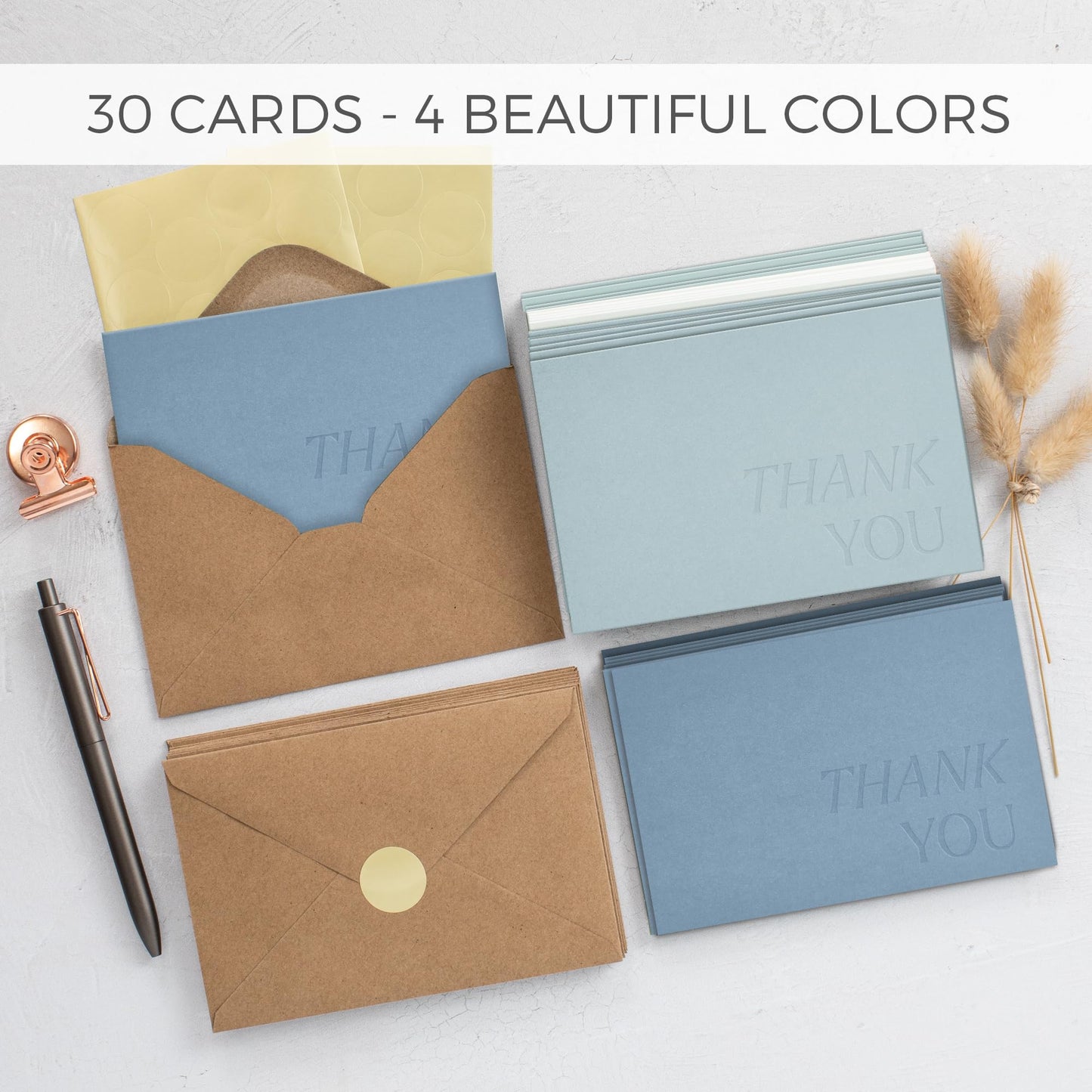 Beautiful Thank You Cards Set of 30 With Envelopes and Stickers - Elegant Blank Cards For Personalized Notes - Perfect Bulk Stationary Set For All Occasions incl. Weddings, Business & Baby Showers