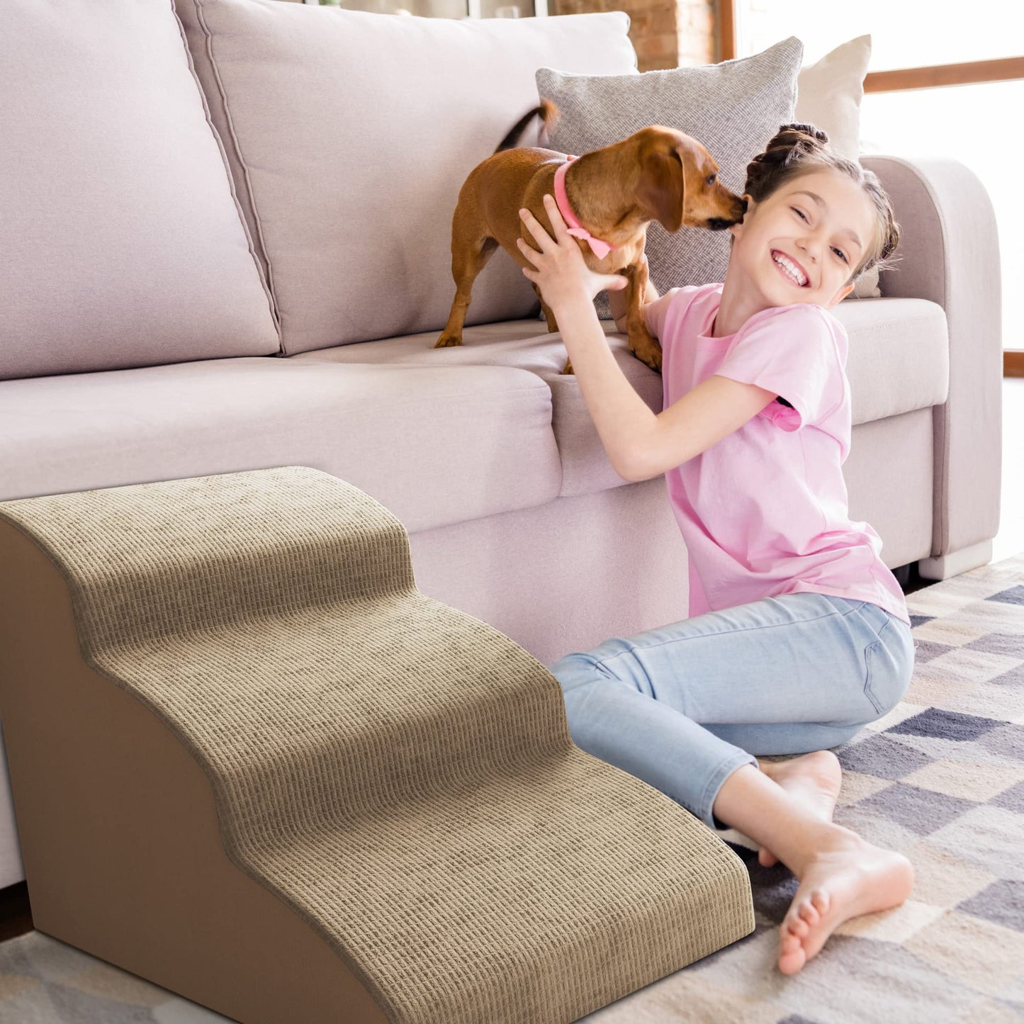 Sturdy Dog Stairs and Ramp for Beds Or Couches by ZICOTO - Durable Easy to Walk on Steps for Small Dogs and Cats - Allows Your Pets Easy Instant Access to Your Sofa or Bedside Up to 22" High