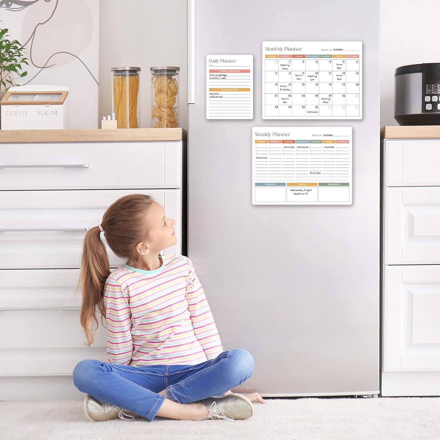 Beautiful Magnetic Dry Erase Calendar Set of 3 - Easy-to-Erase Whiteboard with Marker & Premium Magnet for Your Fridge - The Perfect Weekly and Monthly Organizer & Notepad for Everyday Planning