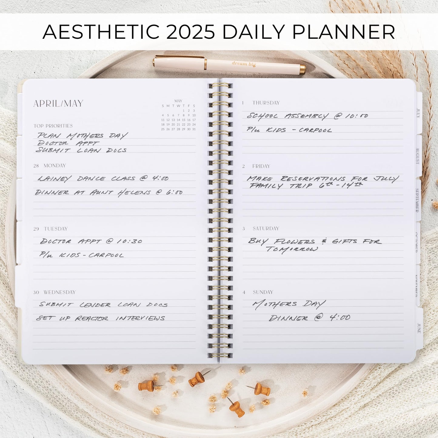 Beautiful 2025 Daily Planner - 7" x 10" Daily Planner for Women or Men with Weekly & Monthly Spreads for Easy Planning - Perfect Calendar Book To Organize All Tasks and Boost Productivity