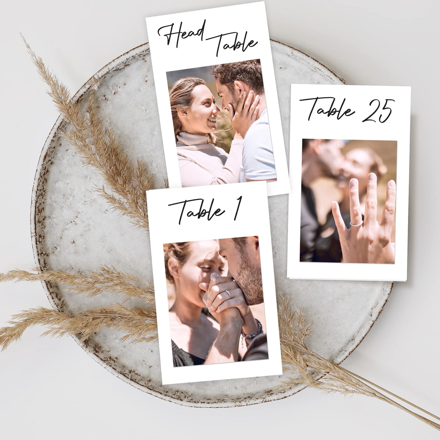 Gorgeous Photo Wedding Table Number Cards w/ Space For Personal Photos - Modern Double Sided Cards for Personal 4x6" Photos That Add a Personal Touch to Your Wedding - Black Lettering & Numbered 1-25