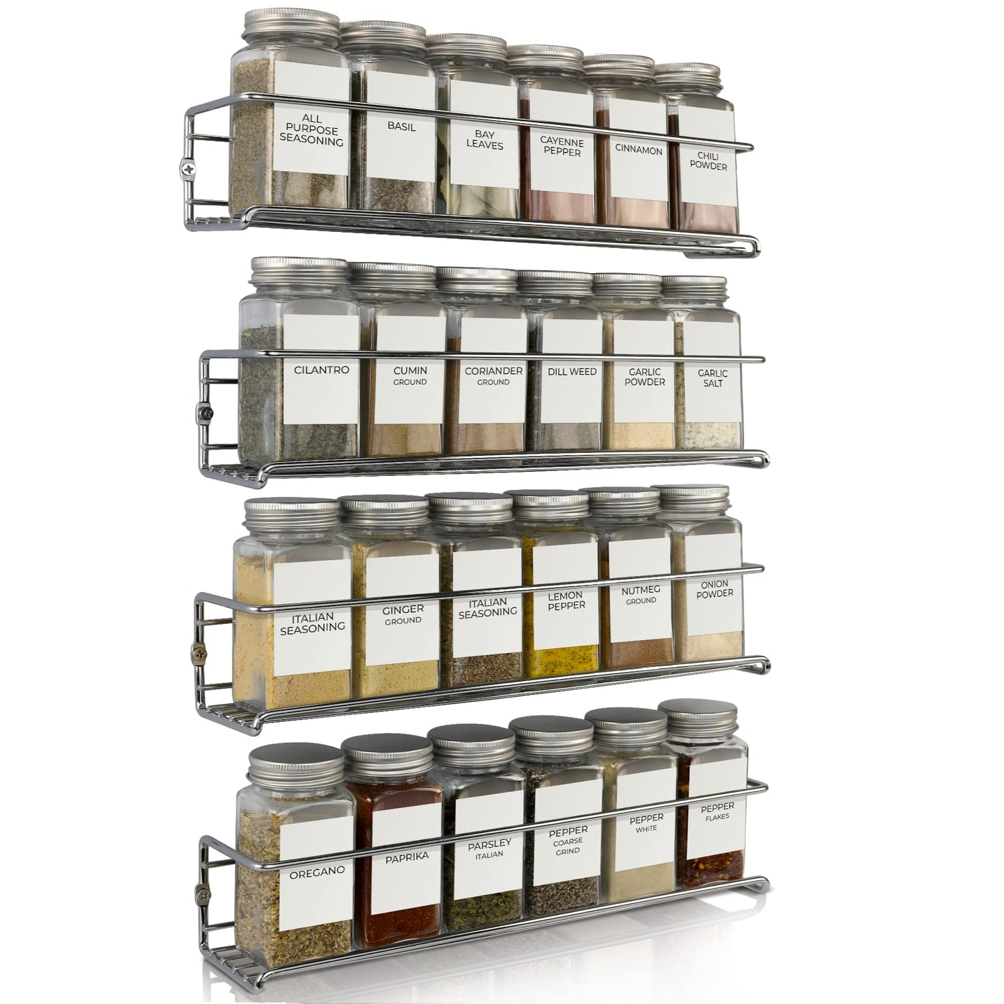 ZICOTO Premium Spice Rack Organizer for Cabinets or Wall Mounts - Space Saving Set of 4 Hanging Racks - Perfect Seasoning Organizer For Your Kitchen Cabinet, Cupboard or Pantry Door