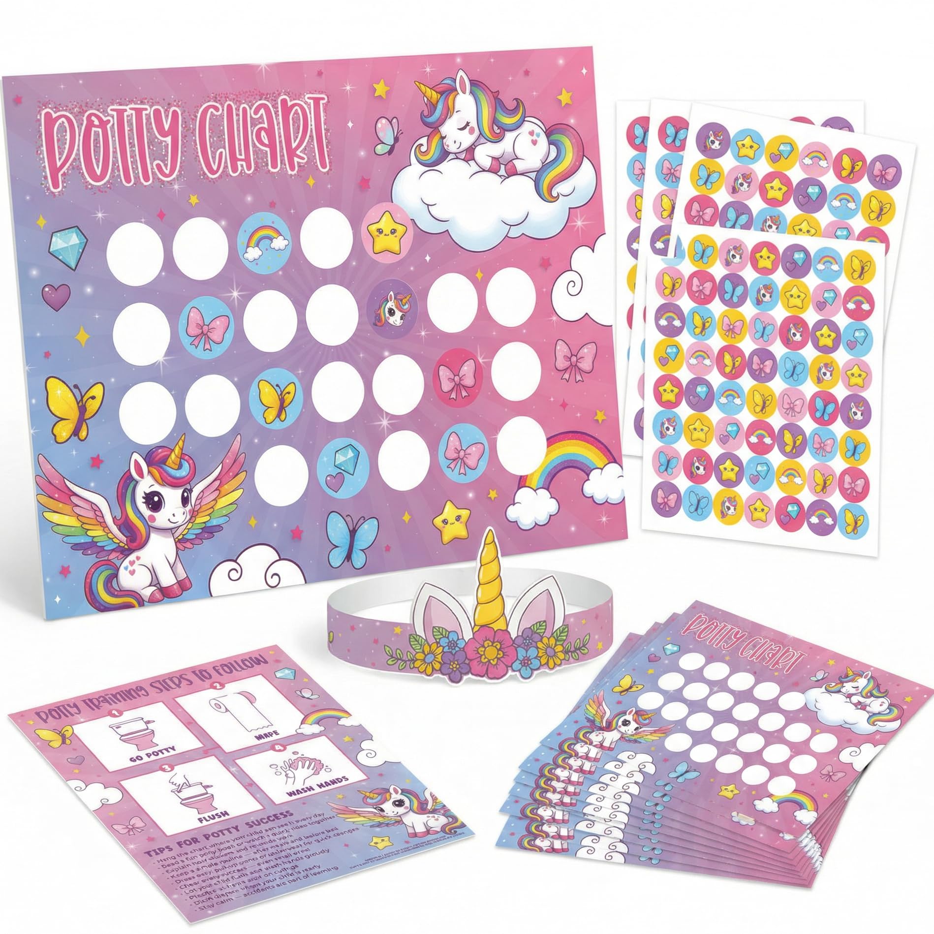 Fun Potty Training Chart with Stickers for Girls - Motivating Unicorn ...