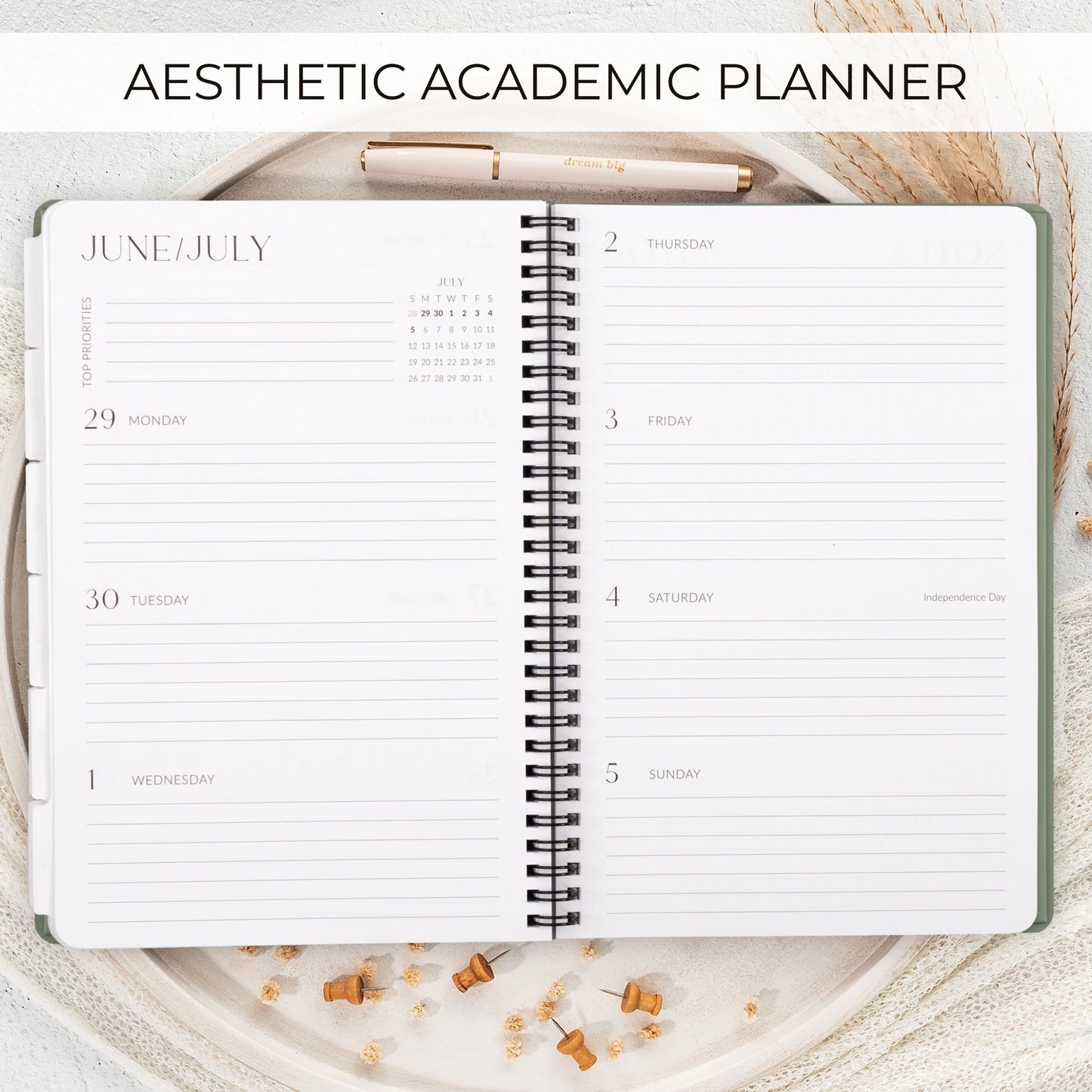 Aesthetic 2025-2026 Academic Planner - A Beautiful 8.5" x 11" Daily Planner for Women or Men with Weekly & Monthly Spreads For The 25-26 School Year - Runs From July 2025 - June 2026