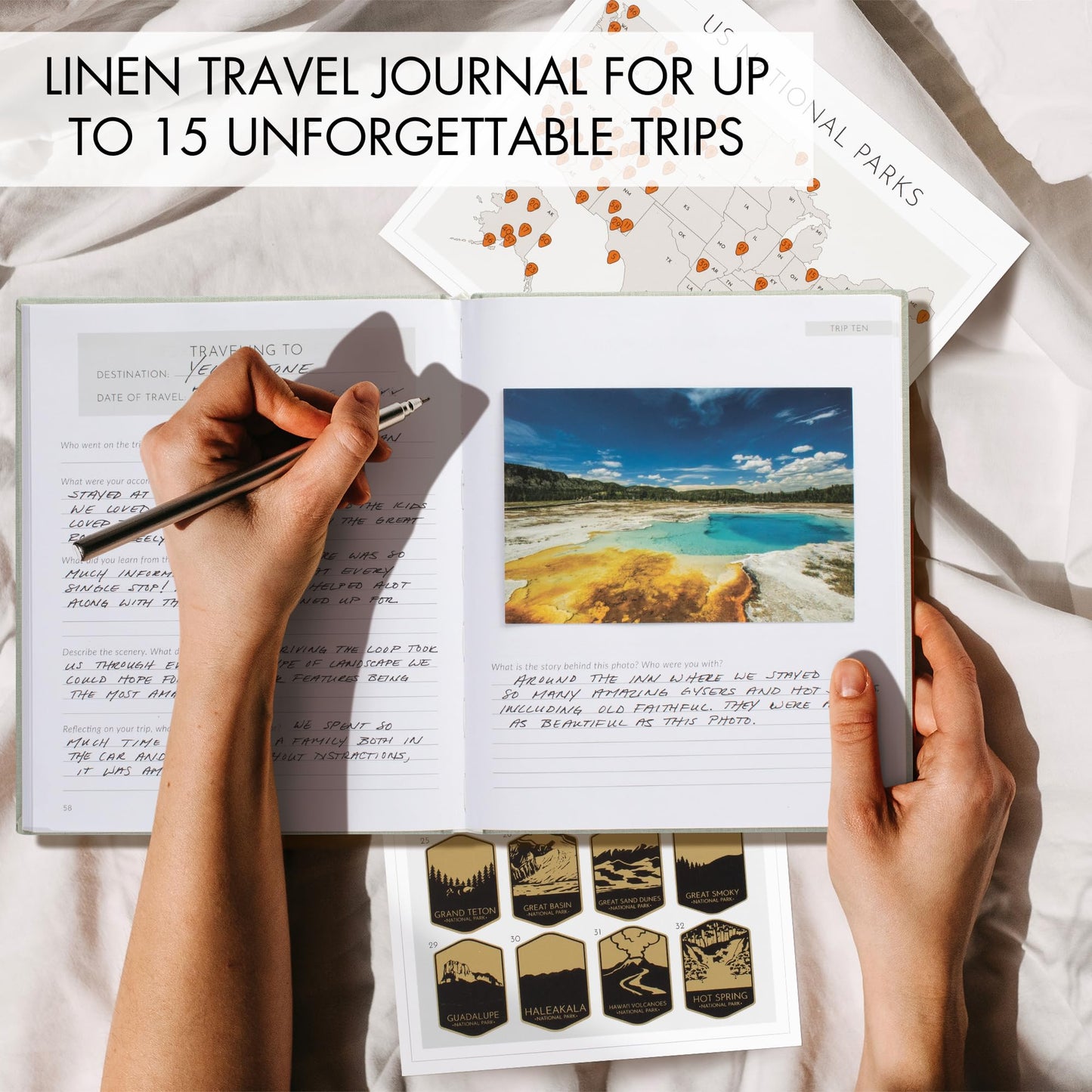 Beautiful Linen Travel Journal with US National Park Scratch Off Maps - The Perfect Planner and Diary For Women, Men - Elegant Journal Gift To Record Memories and Adventures From Special Trips