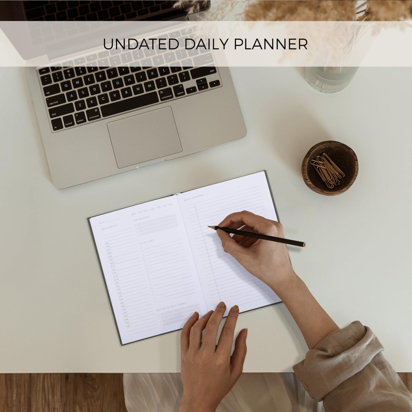 Aesthetic Daily Planner And Notebook With Hourly Schedule - Modern Hardcover To do List Notepad to Easily Organize Your Work Tasks And Appointments - The Perfect Office Supplies