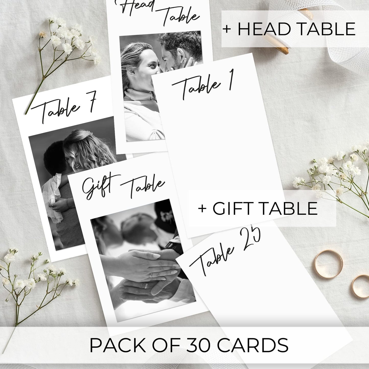 Gorgeous Photo Wedding Table Number Cards w/ Space For Personal Photos - Modern Double Sided Cards for Personal 4x6" Photos That Add a Personal Touch to Your Wedding - Black Lettering & Numbered 1-25