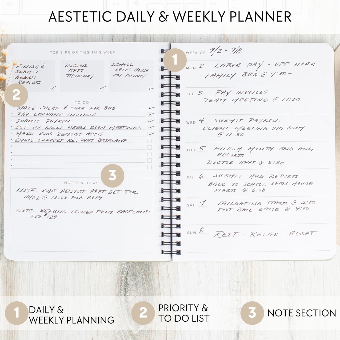 Beautiful Daily and Weekly Planner - To Do List Notebook to Easily Organize Your Agendas And Boost Productivity in School Or At Work - Stylish College or Office Supplies For Women