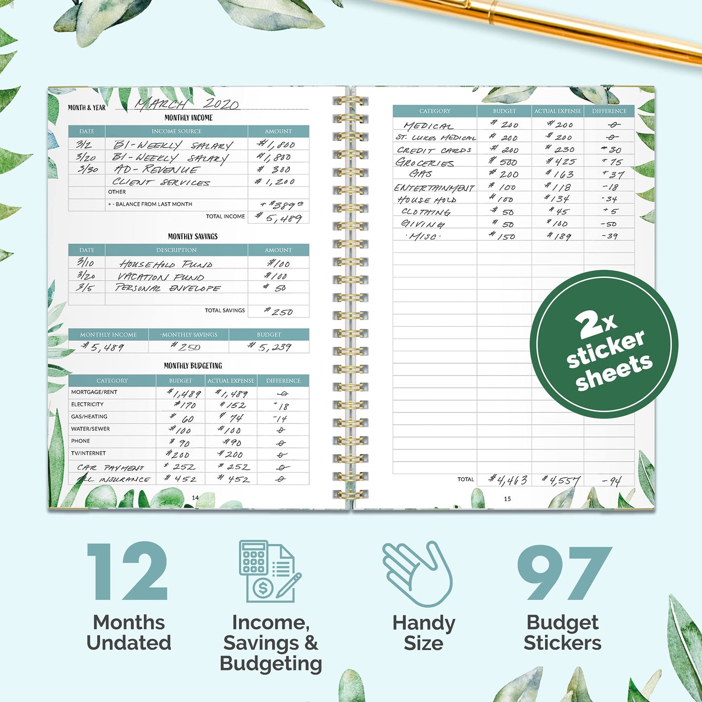 Easy to Use Monthly Budget Planner - 12 Month Financial Organizer with Expense Tracker Notebook - Monthly Money Budgeting Book That Manages Your Finances Effectively